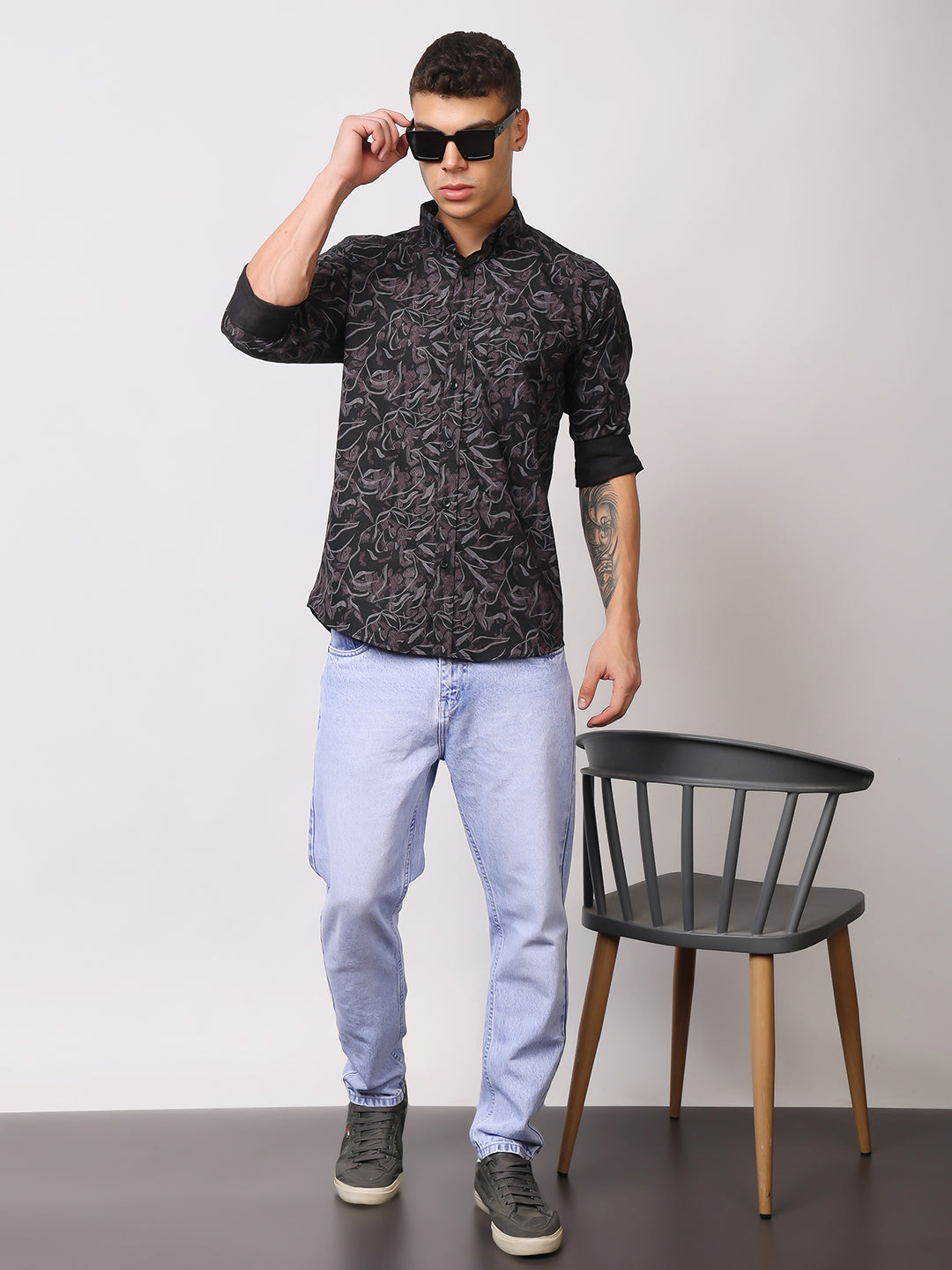 Stylox Men’s Abstract Floral Printed Full Sleeve Casual Shirt