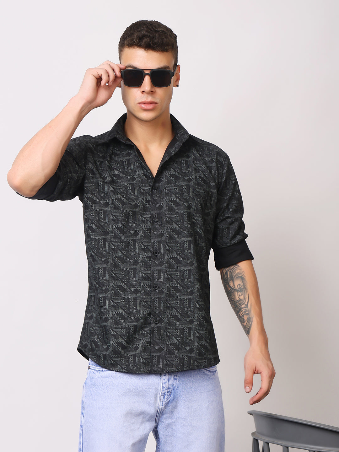 Stylox Men’s Printed Full Sleeve Geometric All-Over Print Casual Shirt