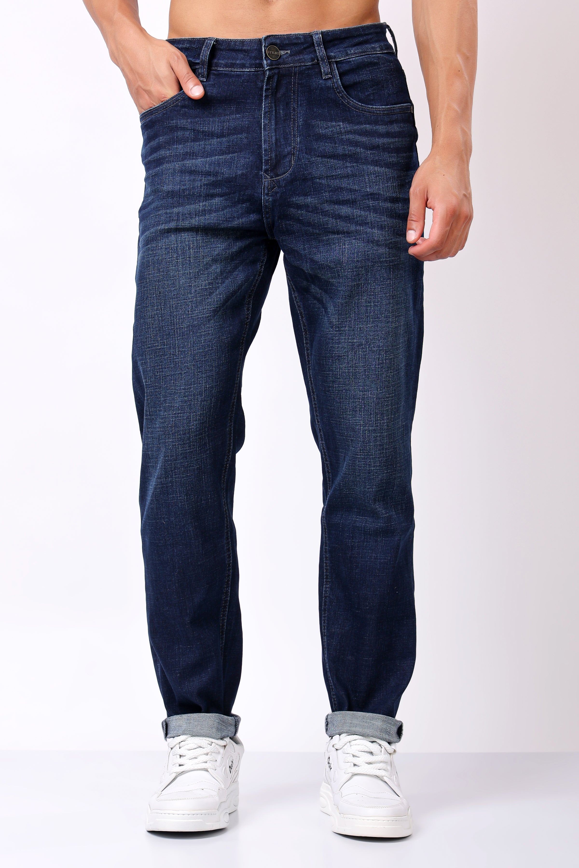 Stylox Men’s Relaxed Fit Denim Jeans - Dark Blue, Light Blue