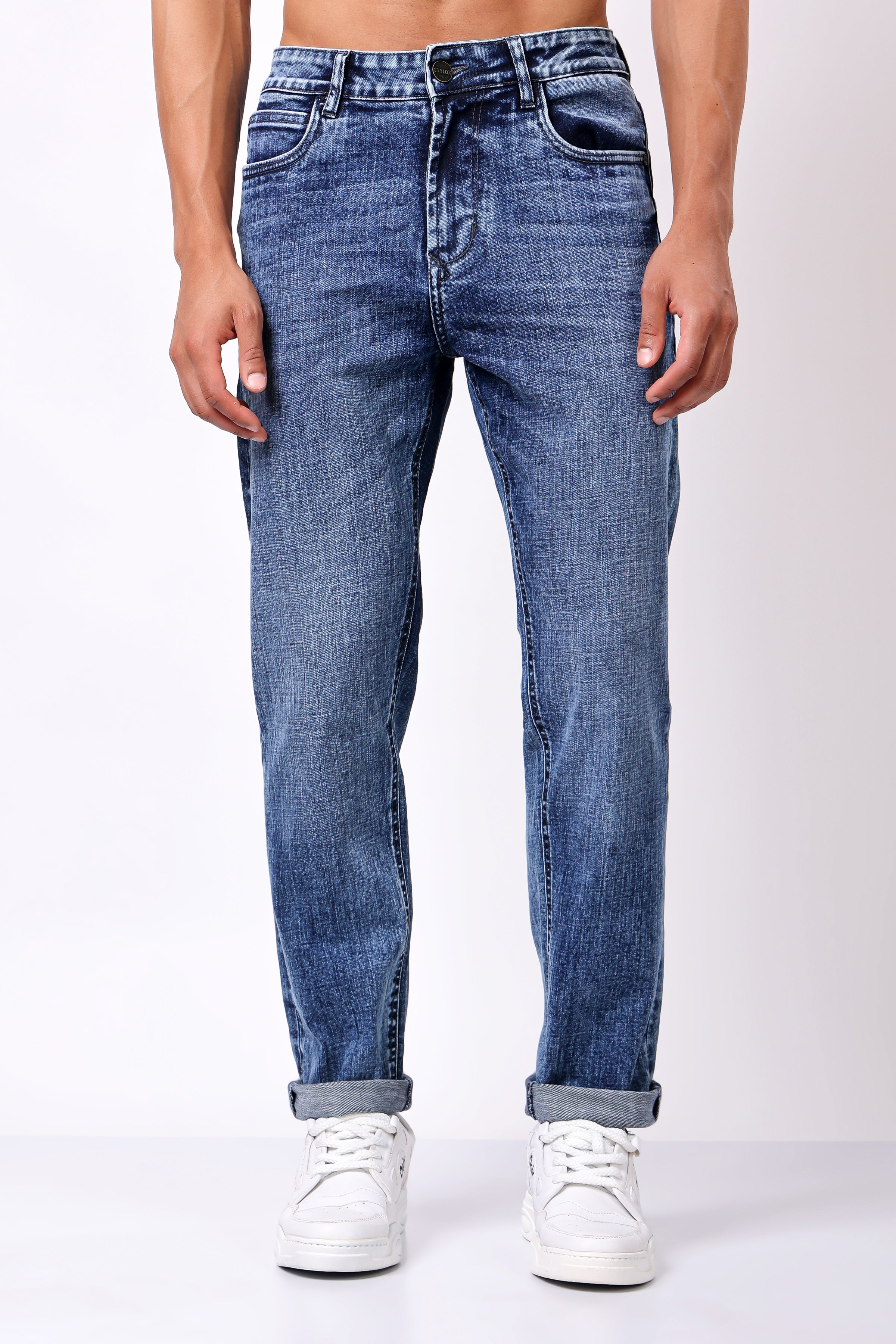 Stylox Men’s Relaxed Fit Denim Jeans - Dark Blue, Light Blue