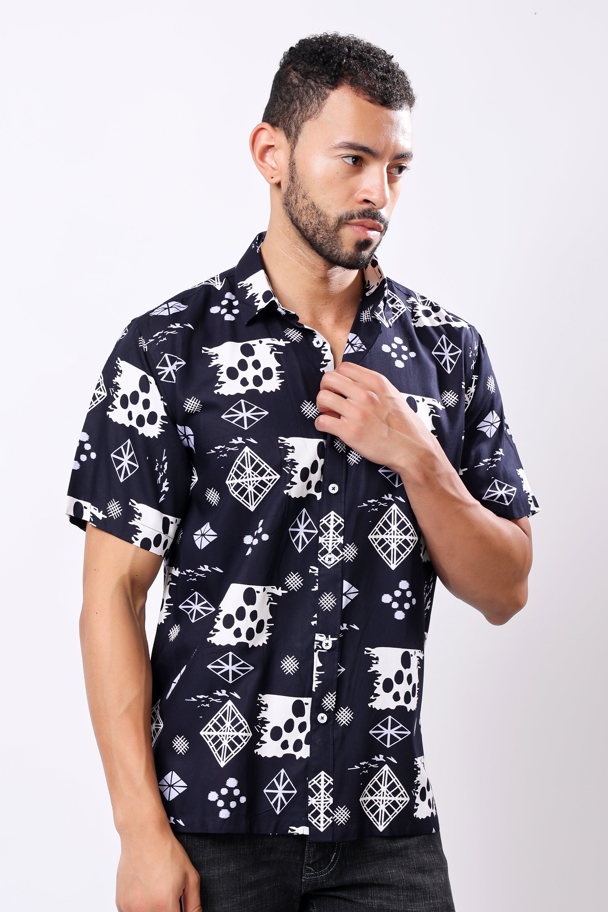 Stylox Men's Half Sleeve Abstract Print Casual Shirt – Stylish Printed Cotton Blend Shirt for Trendy Everyday Look - Stylox