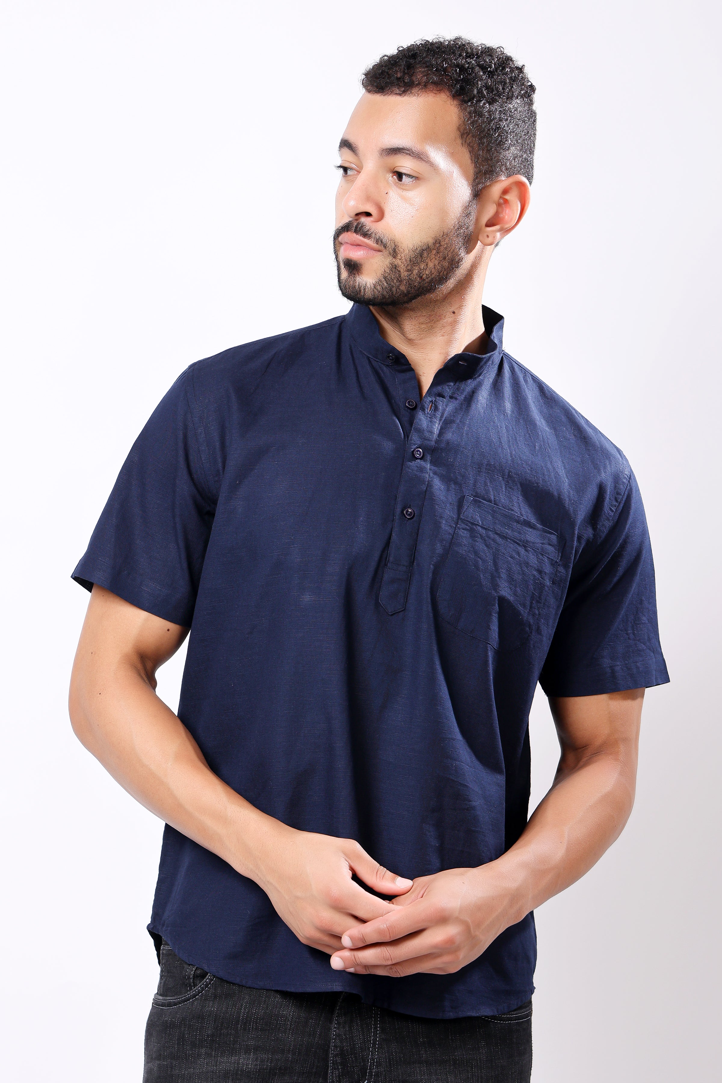 Stylox Men's Half Sleeve Solid Kurta (Navy)