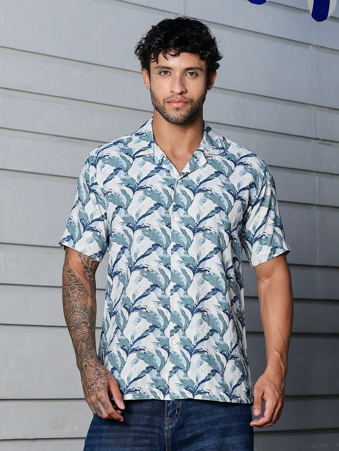 Stylox Half Sleeve Leaf Print Casual Shirt For Men