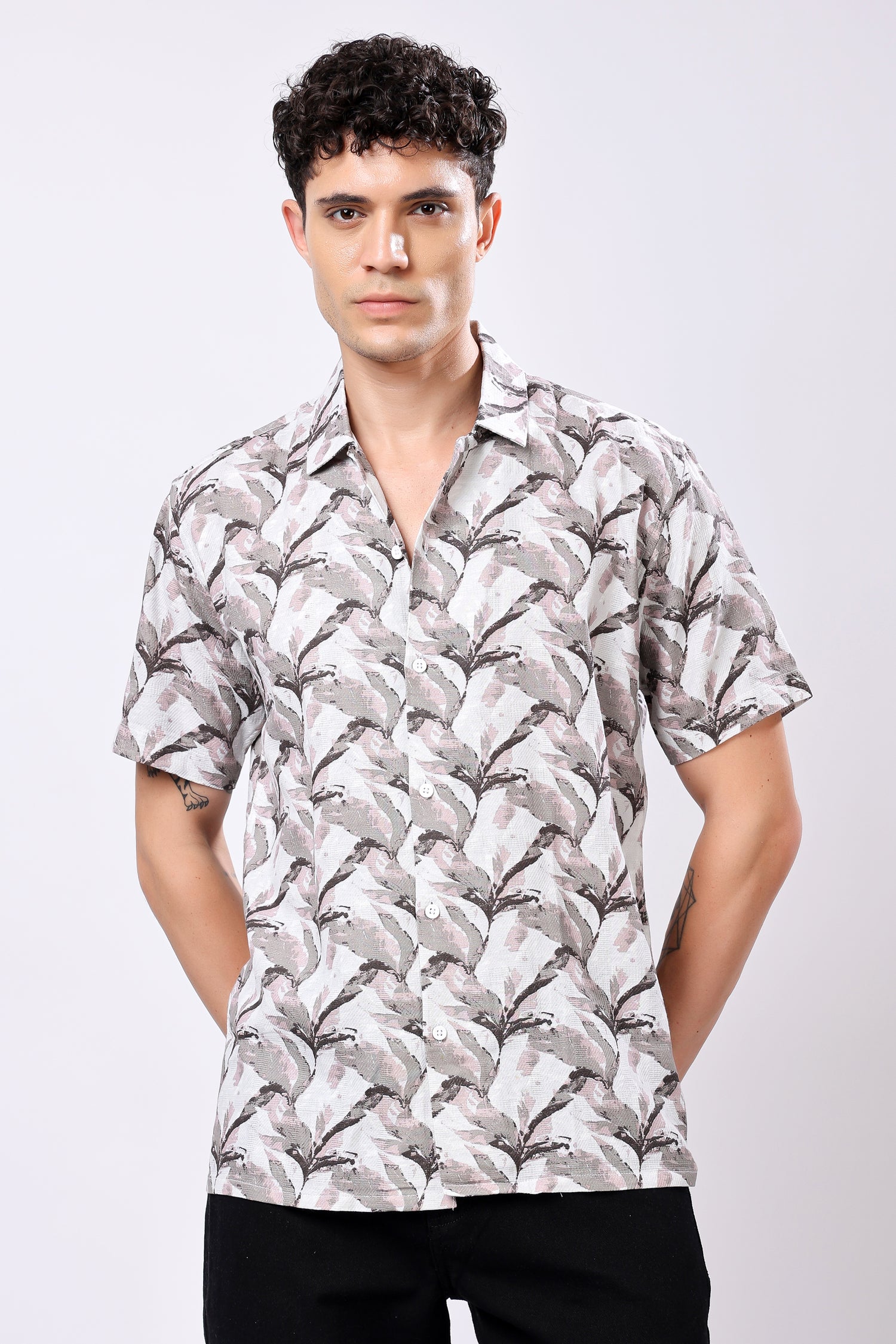 Stylox Half Sleeve Leaf Print Casual Shirt