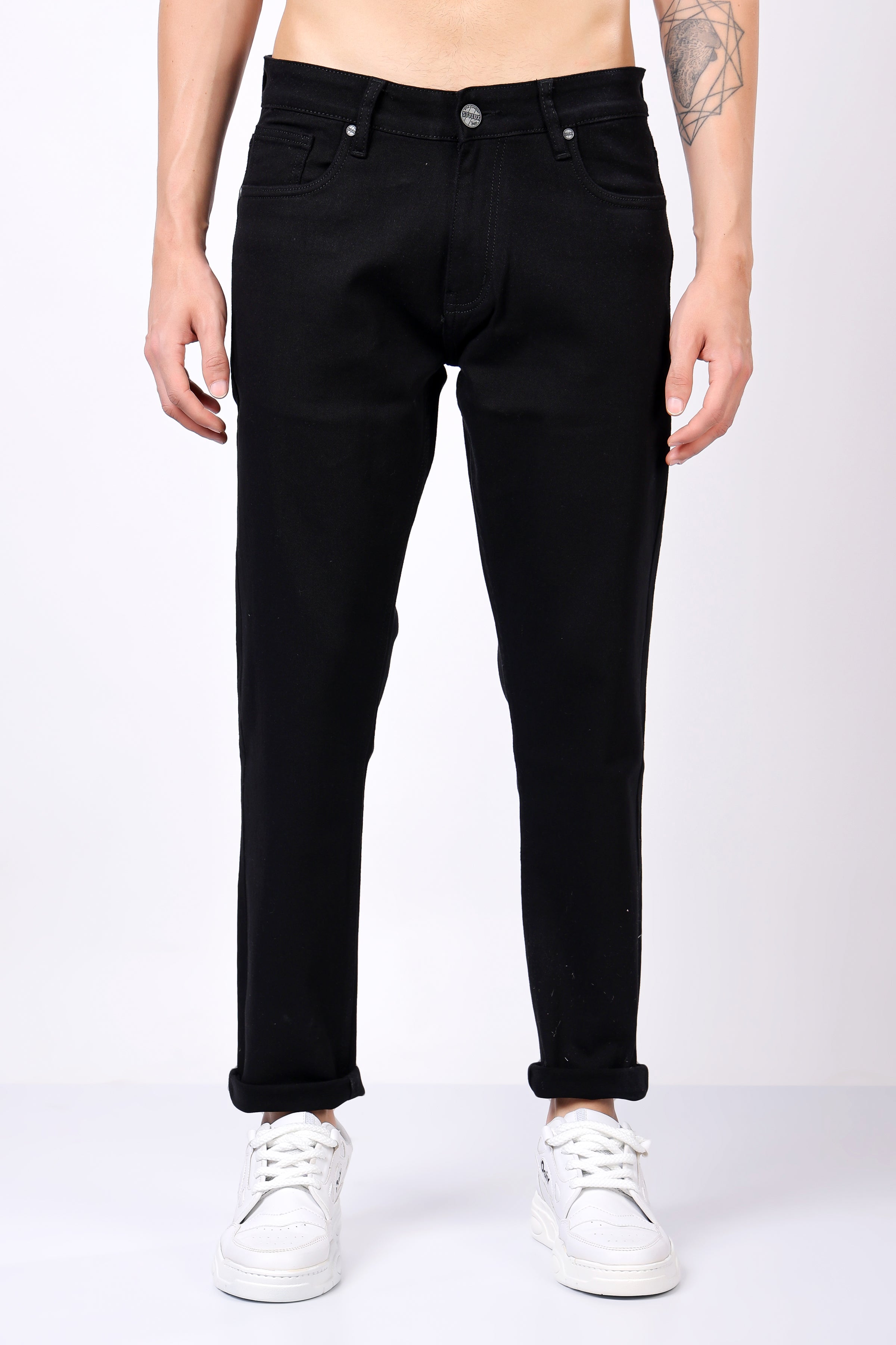 Stylox Men’s Slim Fit Stretchable Mid-Rise Denim Jeans (Black) - Stylox