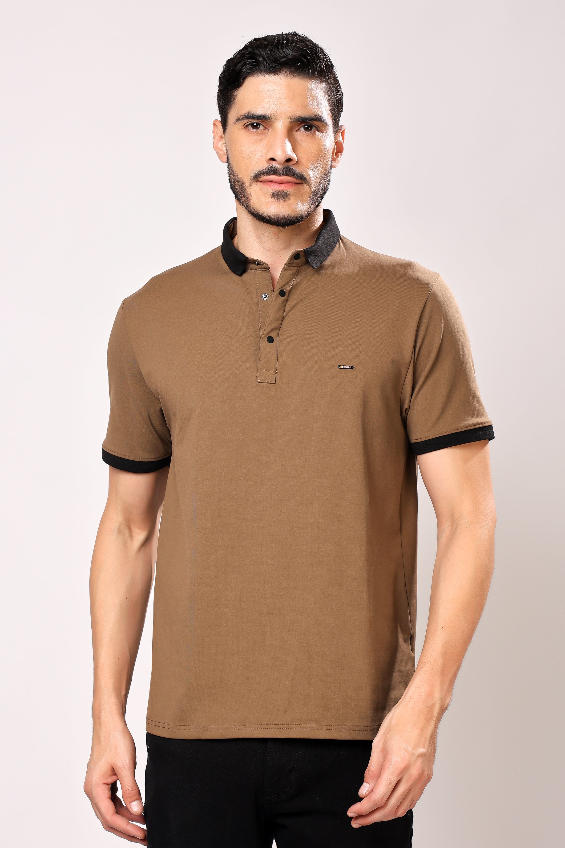 Stylox Men's Solid Polo Neck Casual T-Shirt - Stylox