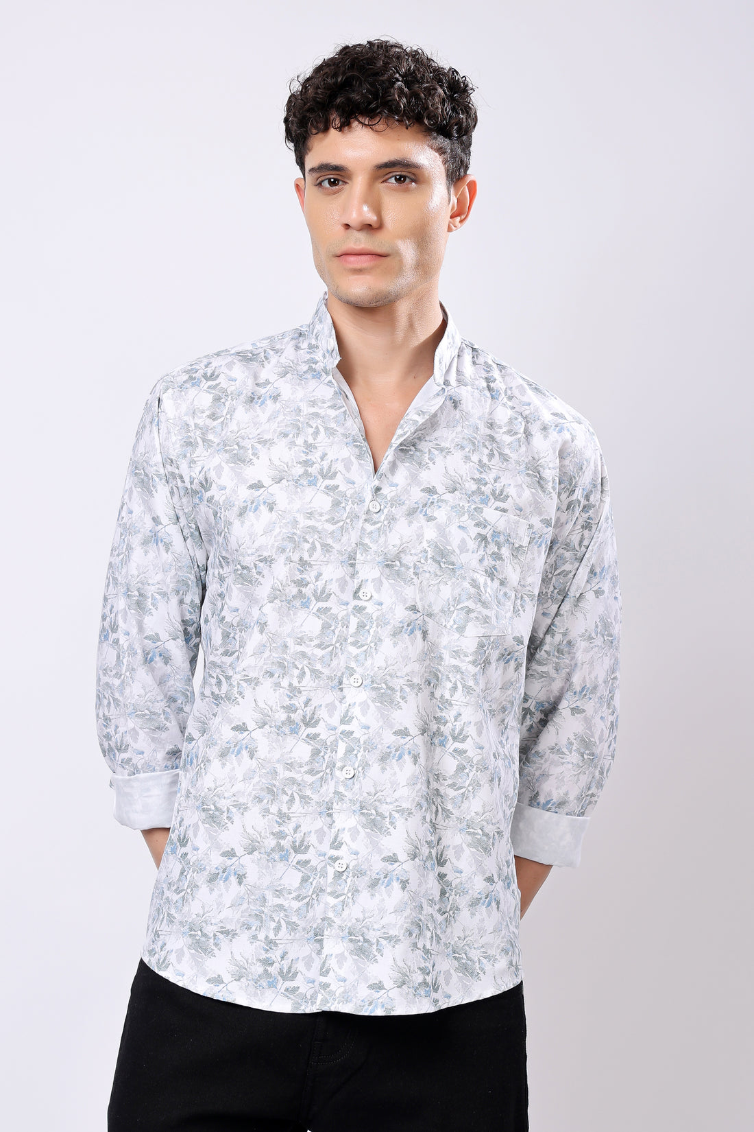 STYLOX FULL SLEEVE LEAF PRINT CASUAL SHIRT