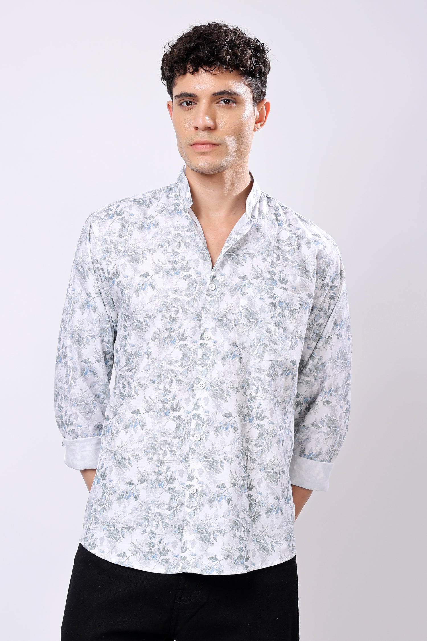 STYLOX FULL SLEEVE LEAF PRINT CASUAL SHIRT