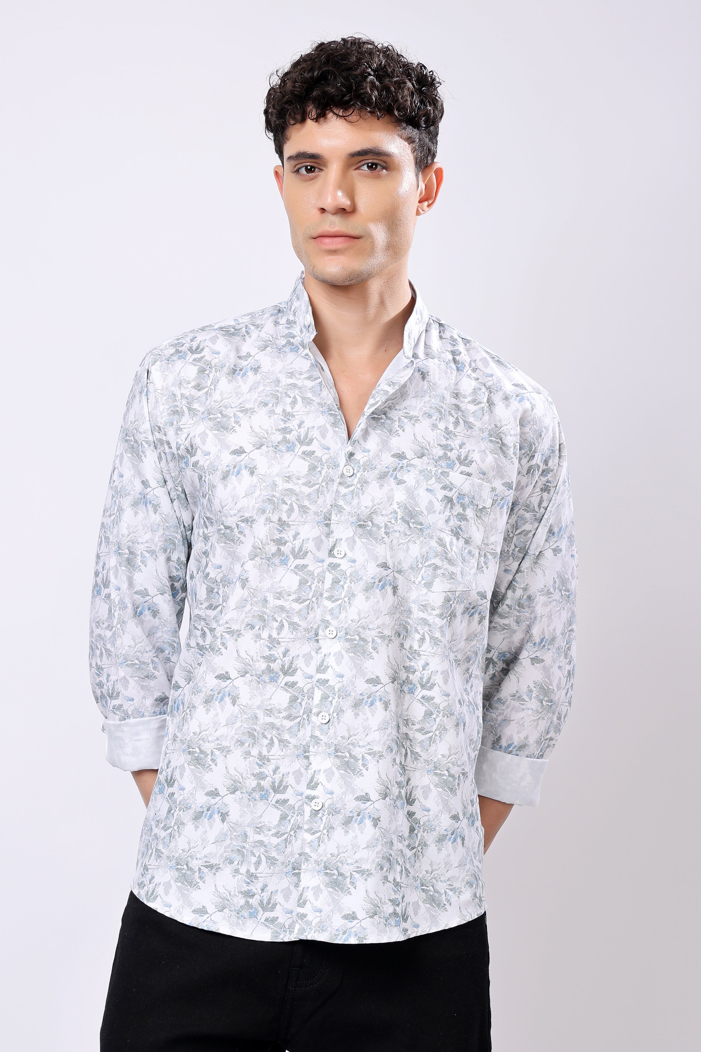 STYLOX FULL SLEEVE LEAF PRINT CASUAL SHIRT