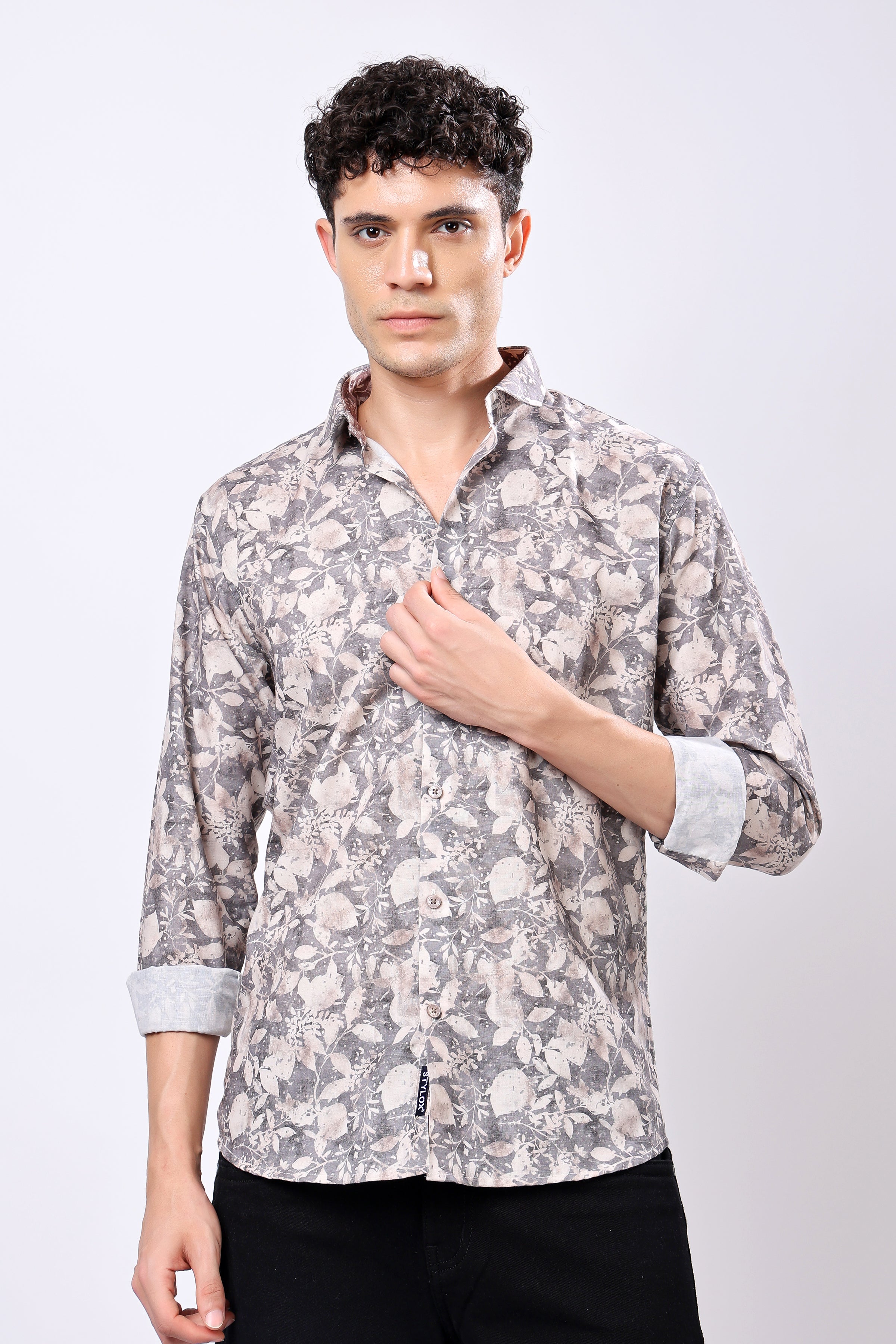 STYLOX Leaf Print Casual Full Sleeve Shirt