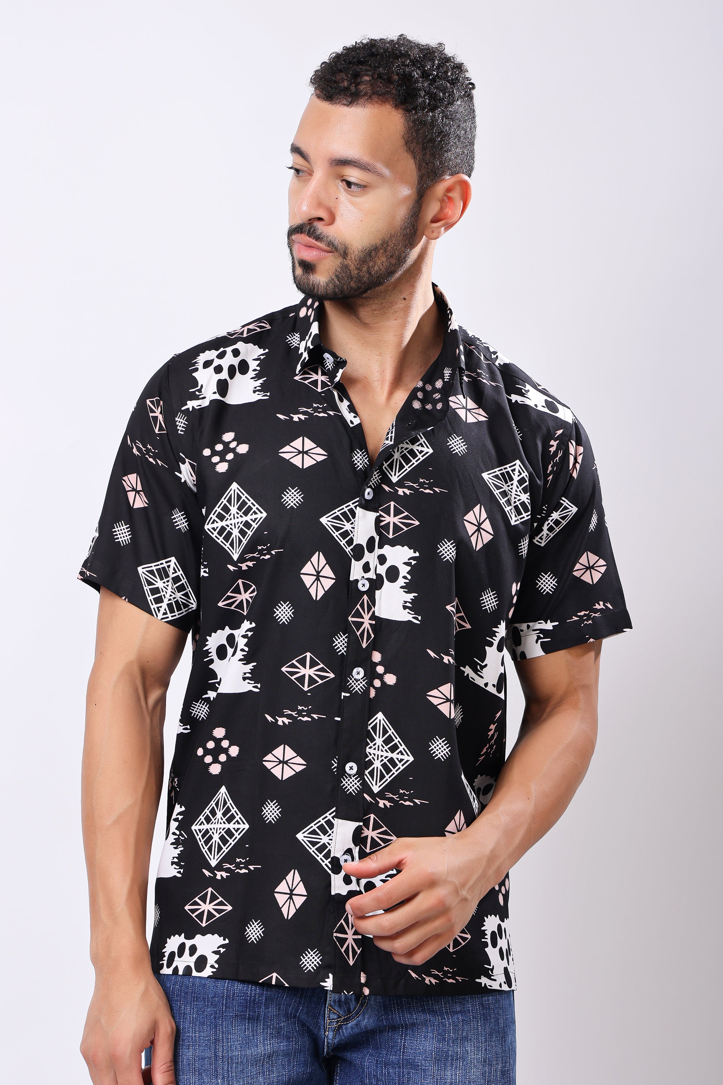 Stylox Men's Half Sleeve Abstract Print Casual Shirt – Stylish Printed Cotton Blend Shirt for Trendy Everyday Look - Stylox