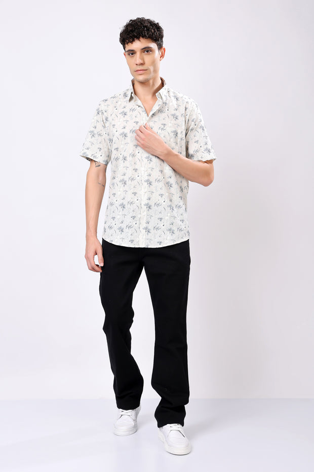 STYLOX HALF SLEEVE FLOWER LEAF PRINT CASUAL SHIRT