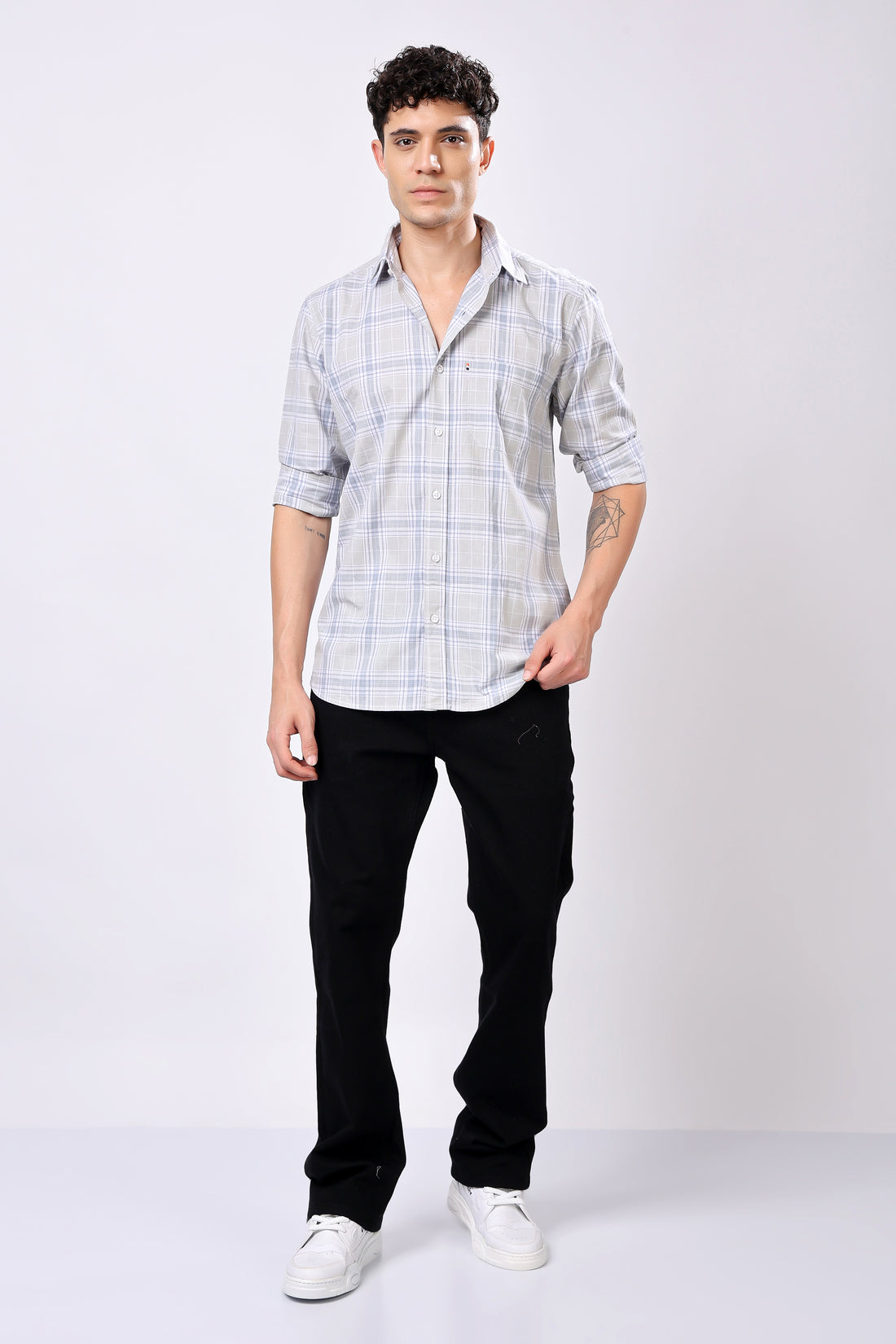 Stylox Olive Green Check Shirt For Men