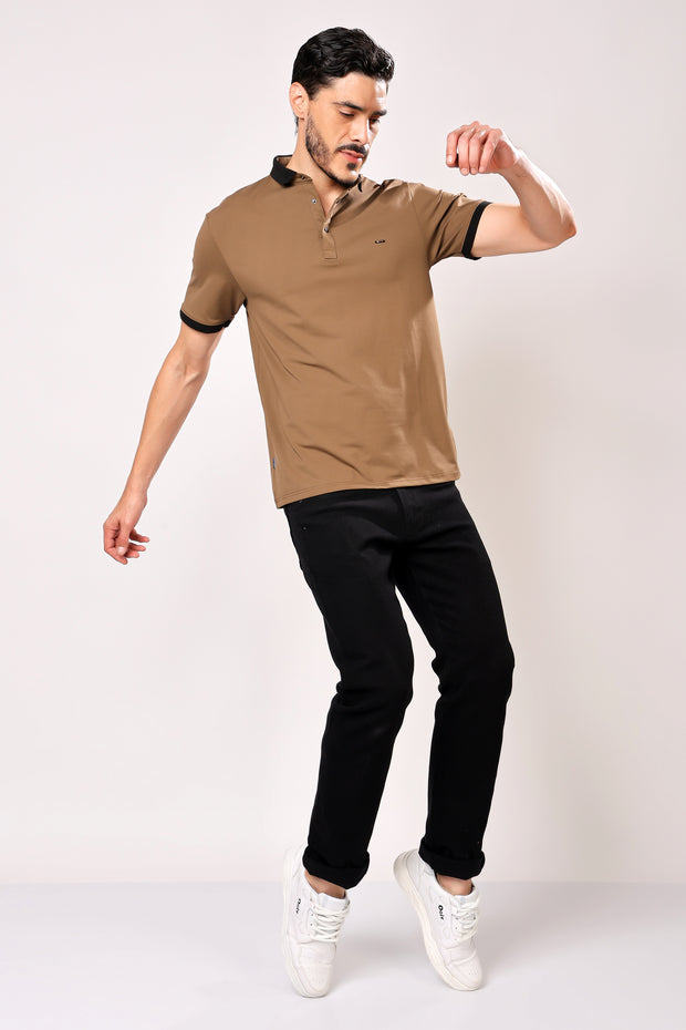 Stylox Men's Solid Polo Neck Casual T-Shirt