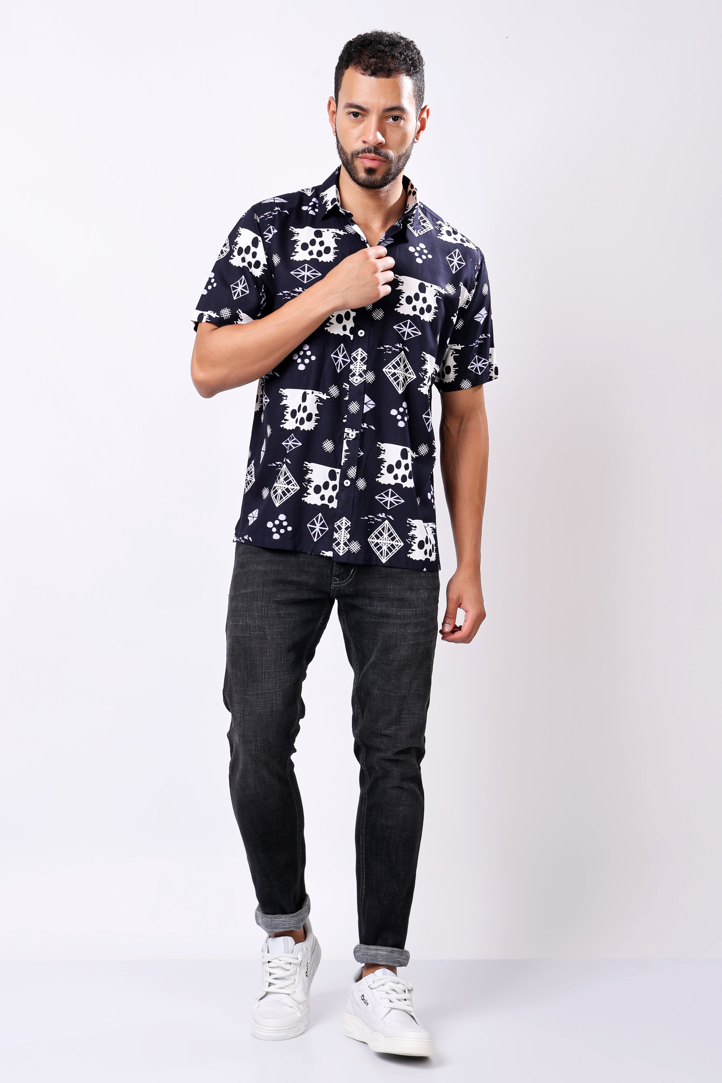 Stylox Men's Half Sleeve Abstract Print Casual Shirt – Stylish Printed Cotton Blend Shirt for Trendy Everyday Look - Stylox
