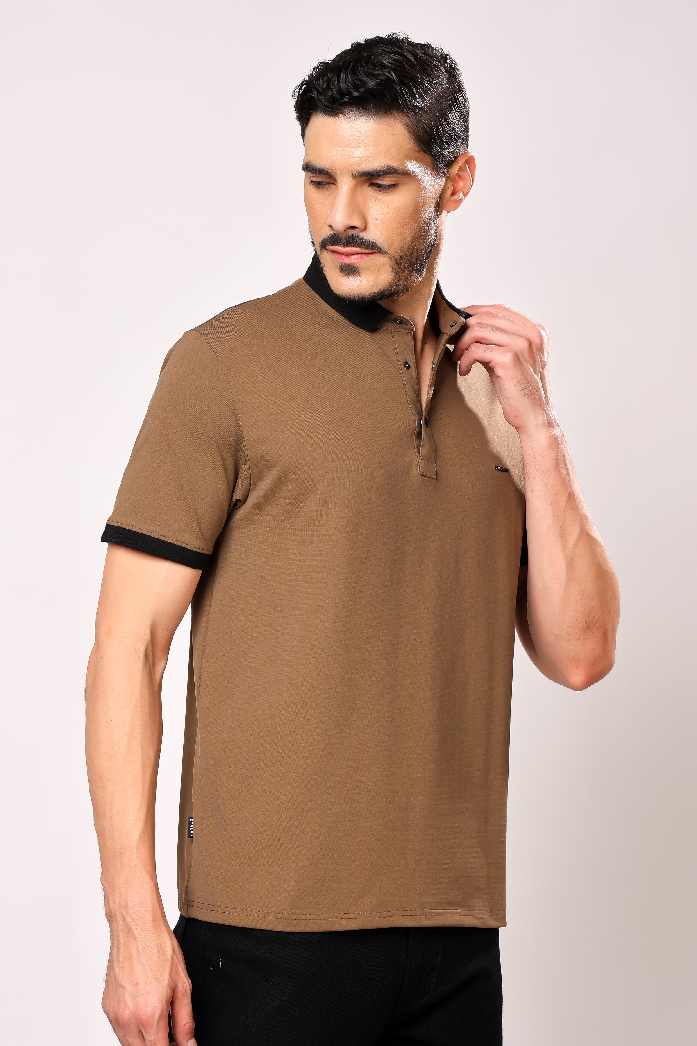Stylox Men's Solid Polo Neck Casual T-Shirt - Stylox