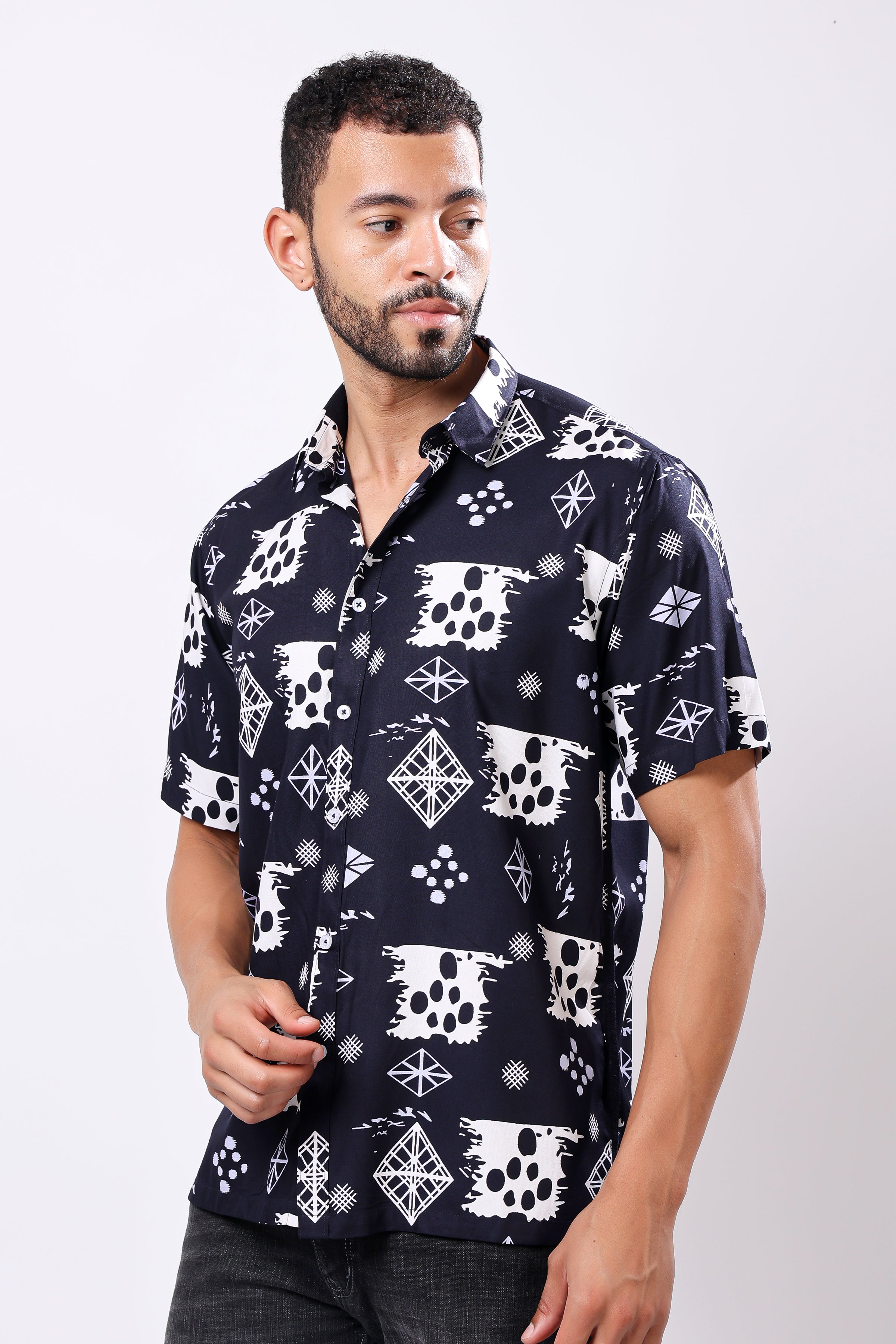 Stylox Men's Half Sleeve Abstract Print Casual Shirt – Stylish Printed Cotton Blend Shirt for Trendy Everyday Look - Stylox