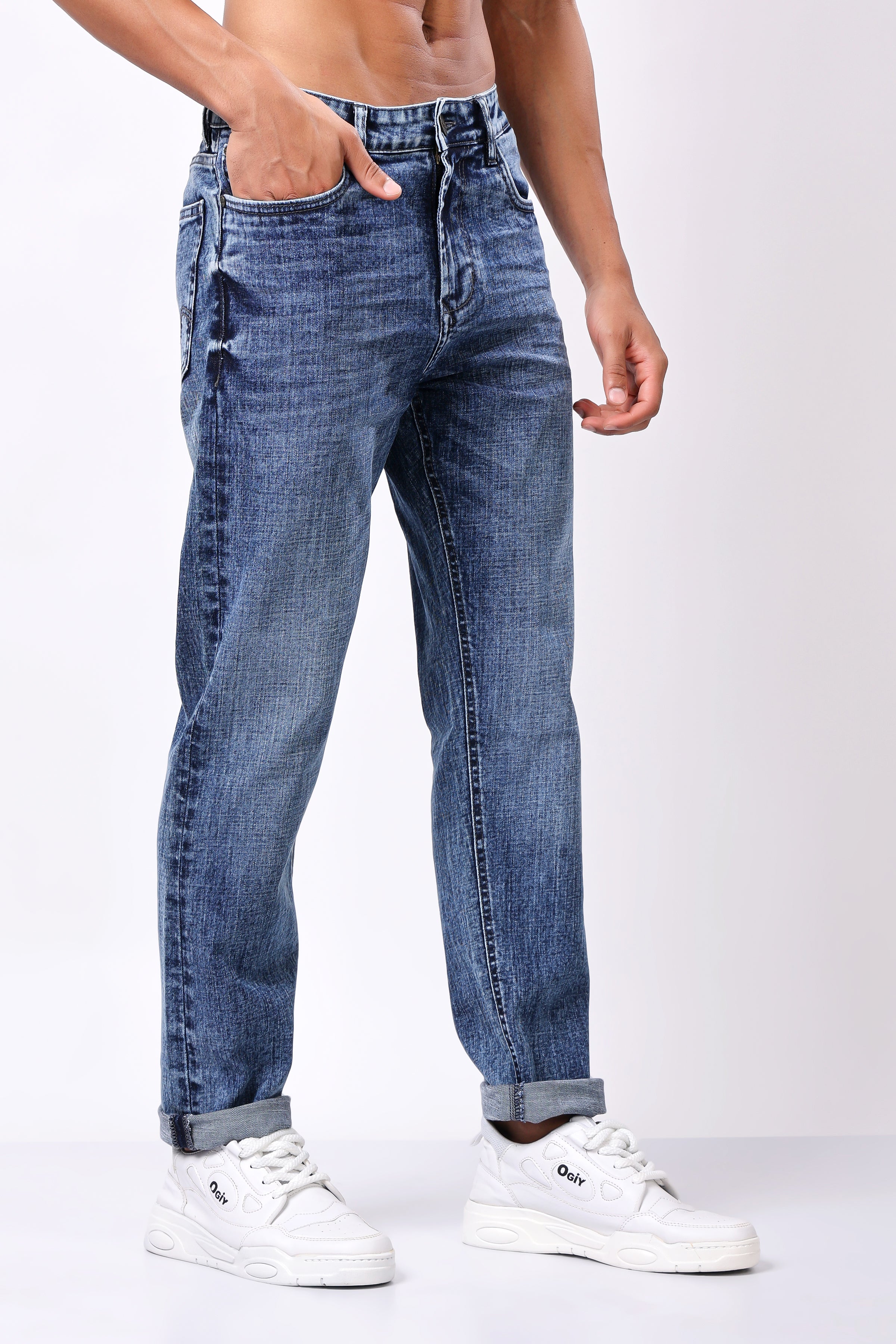 Stylox Men’s Relaxed Fit Denim Jeans - Dark Blue, Light Blue