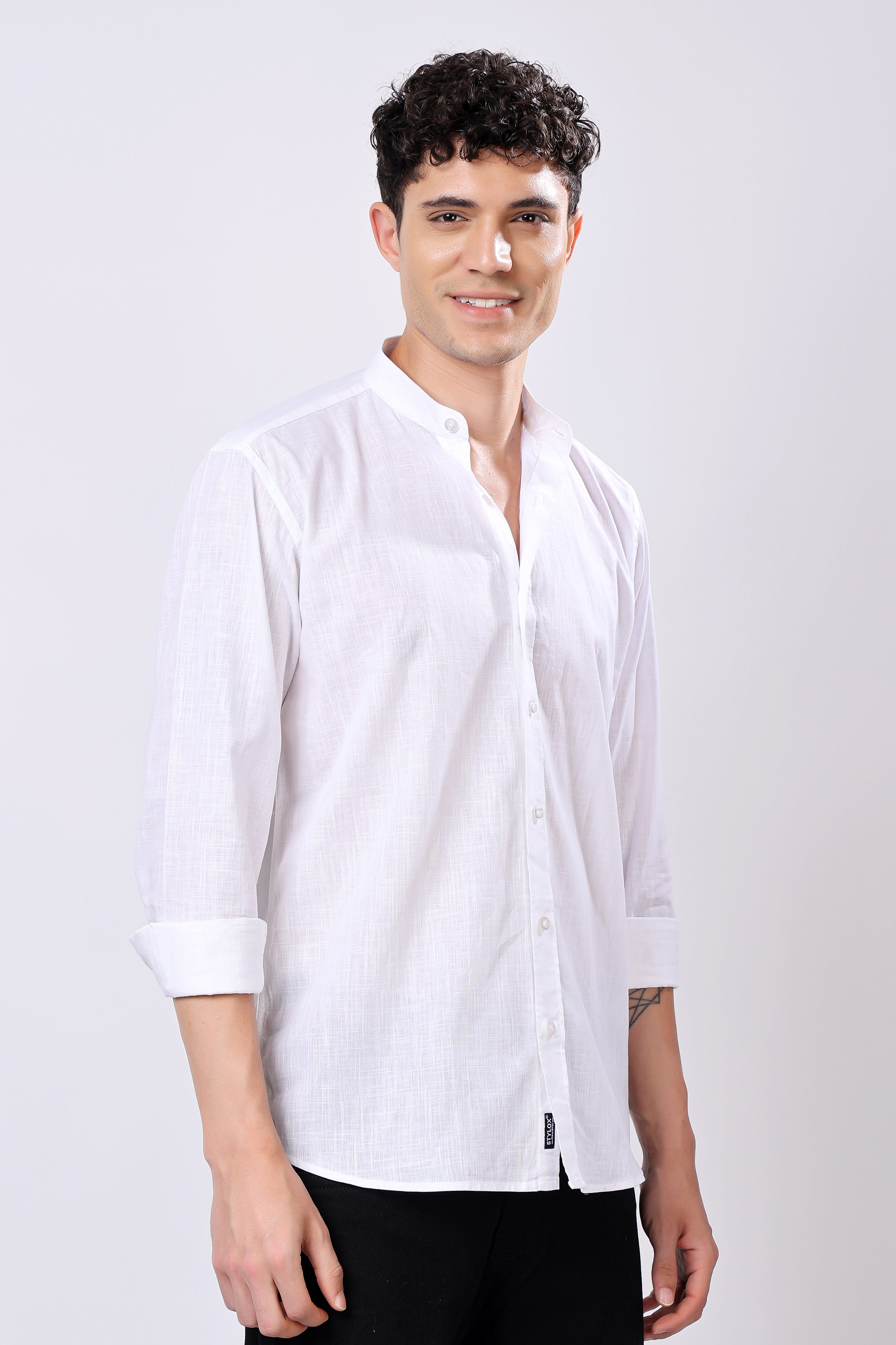 Stylox Regular Fit Full Sleeve Solid Casual White Shirt For Men