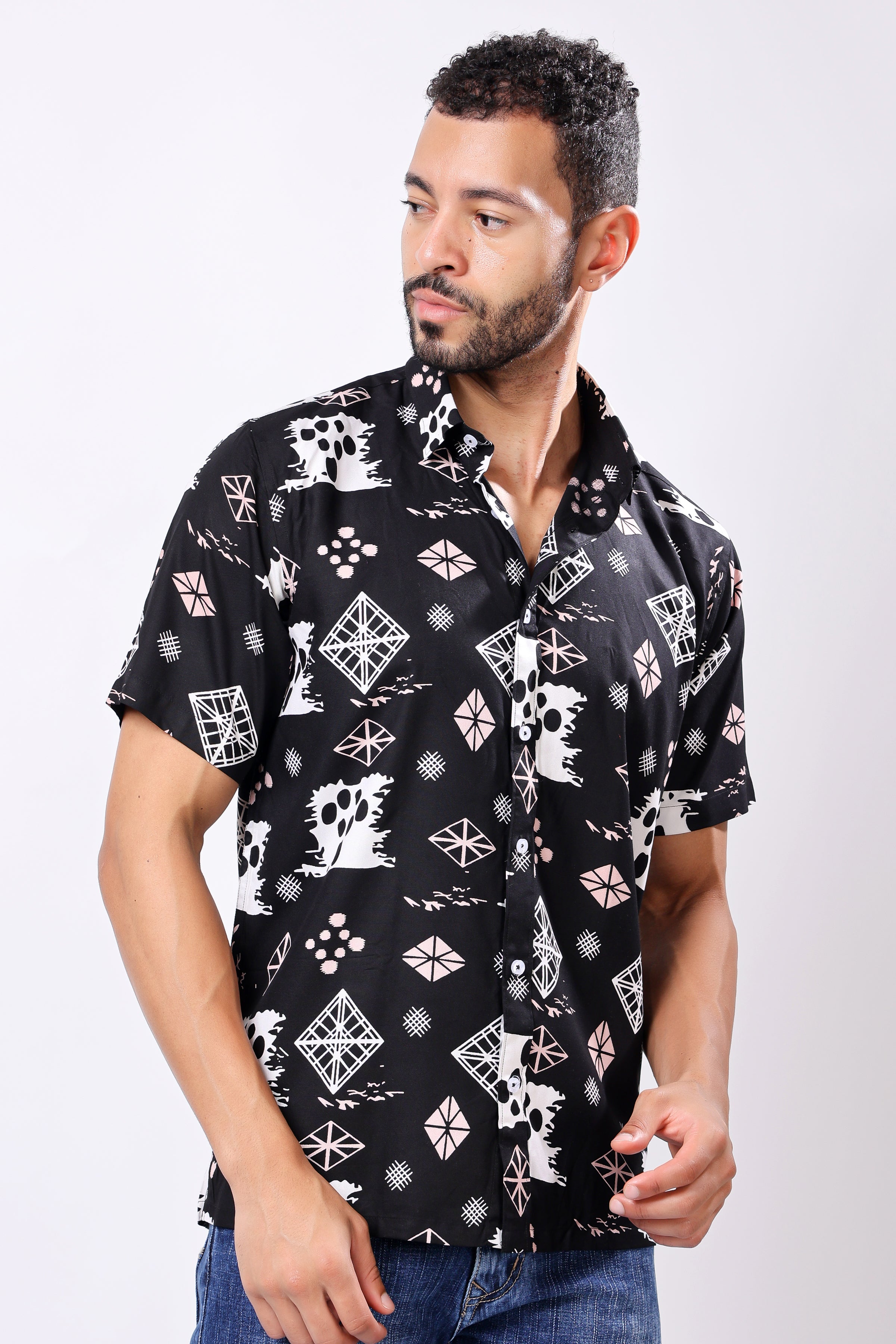 Stylox Men's Half Sleeve Abstract Print Casual Shirt – Stylish Printed Cotton Blend Shirt for Trendy Everyday Look - Stylox