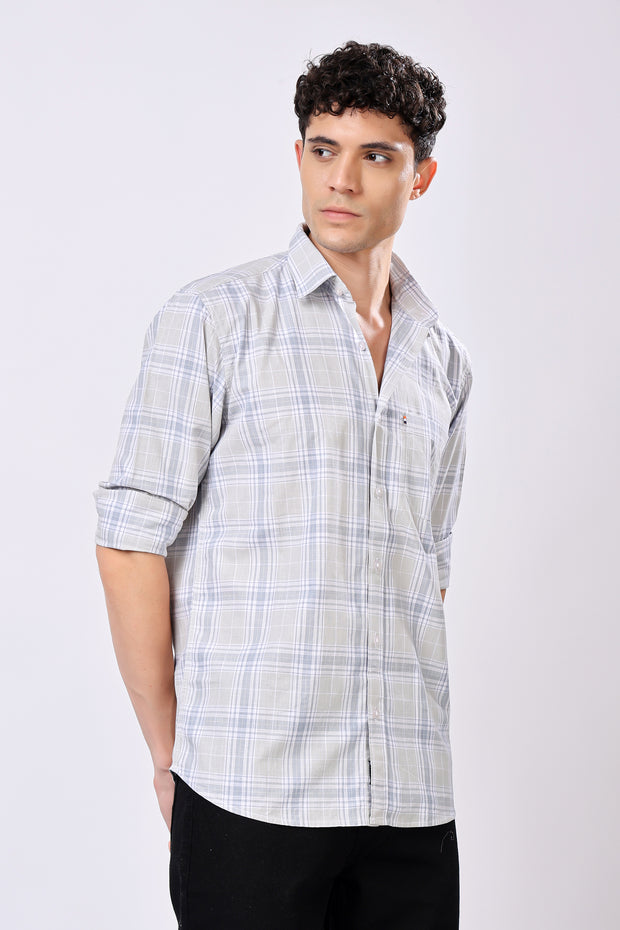 Stylox Olive Green Check Shirt For Men