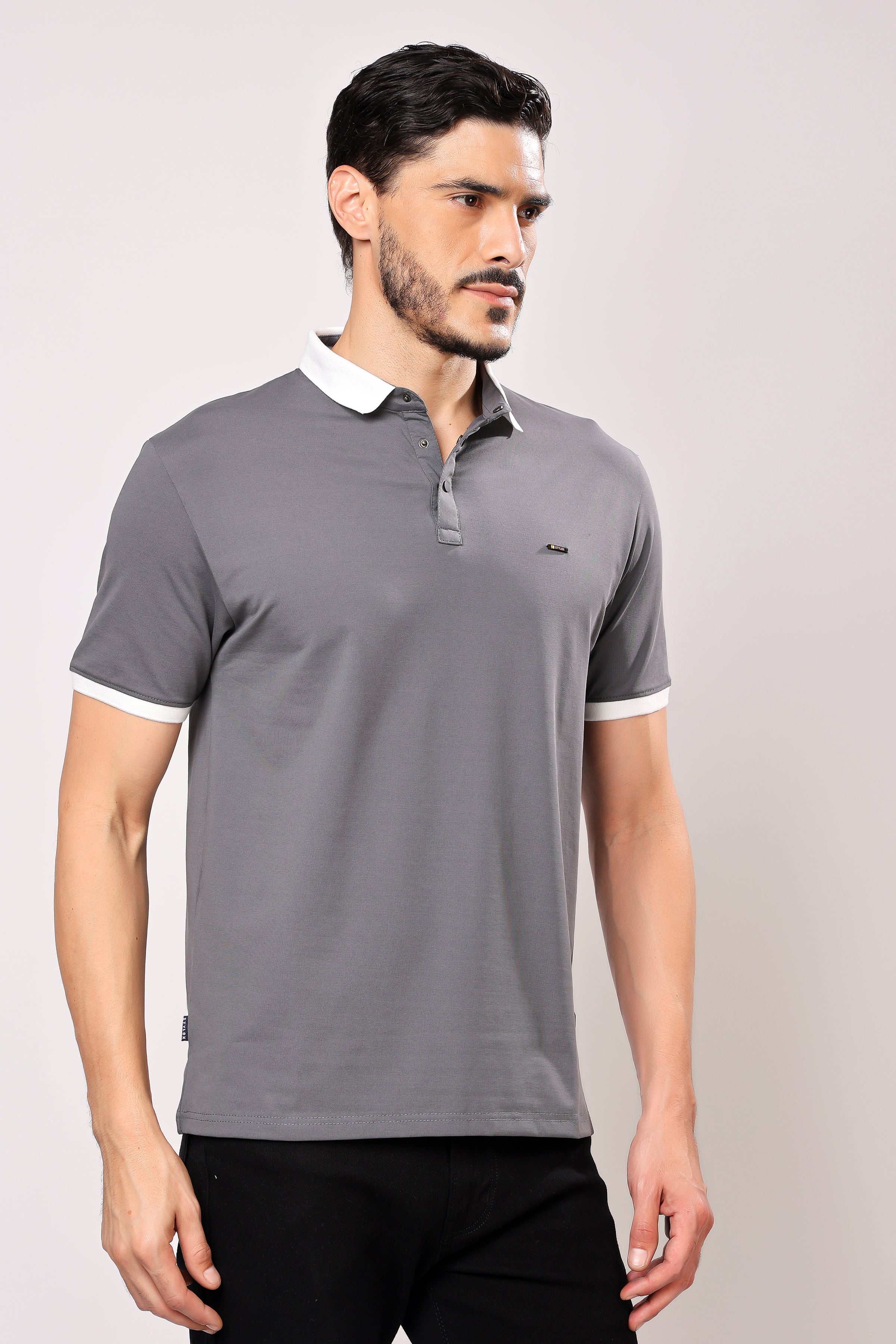 Stylox Men's Solid Polo Neck Casual T-Shirt - Stylox