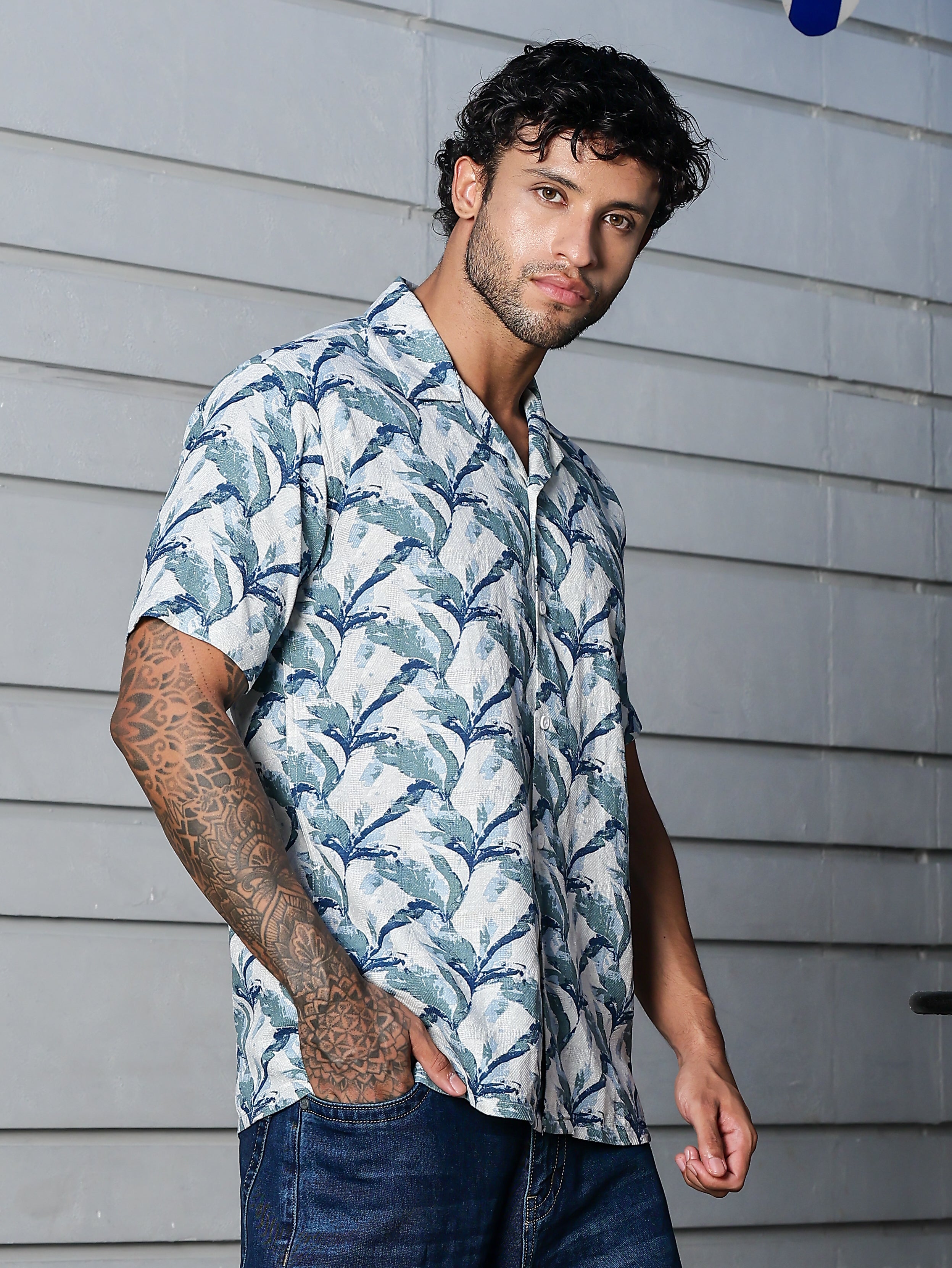 Stylox Half Sleeve Leaf Print Casual Shirt For Men