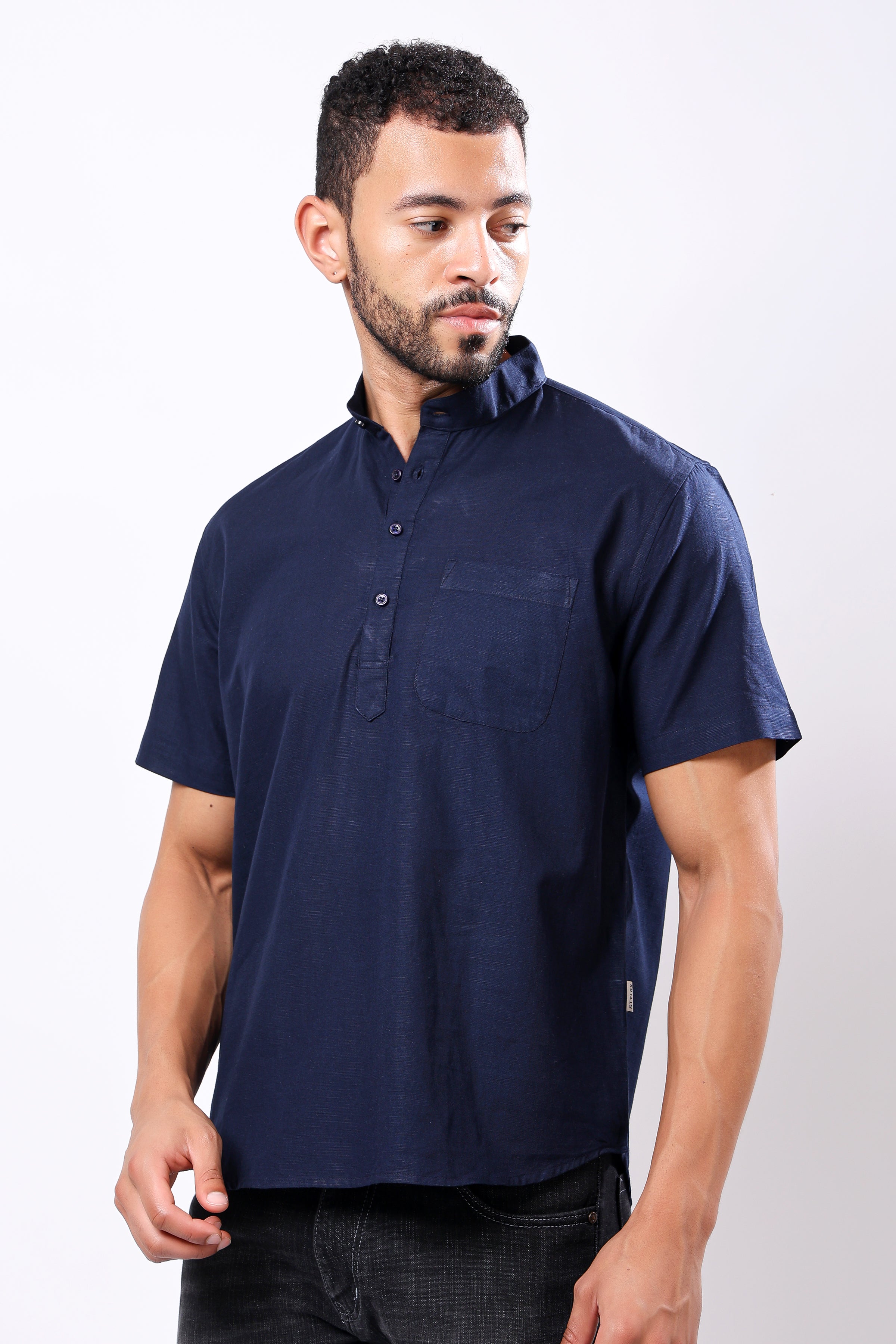 Stylox Men's Half Sleeve Solid Kurta (Navy)