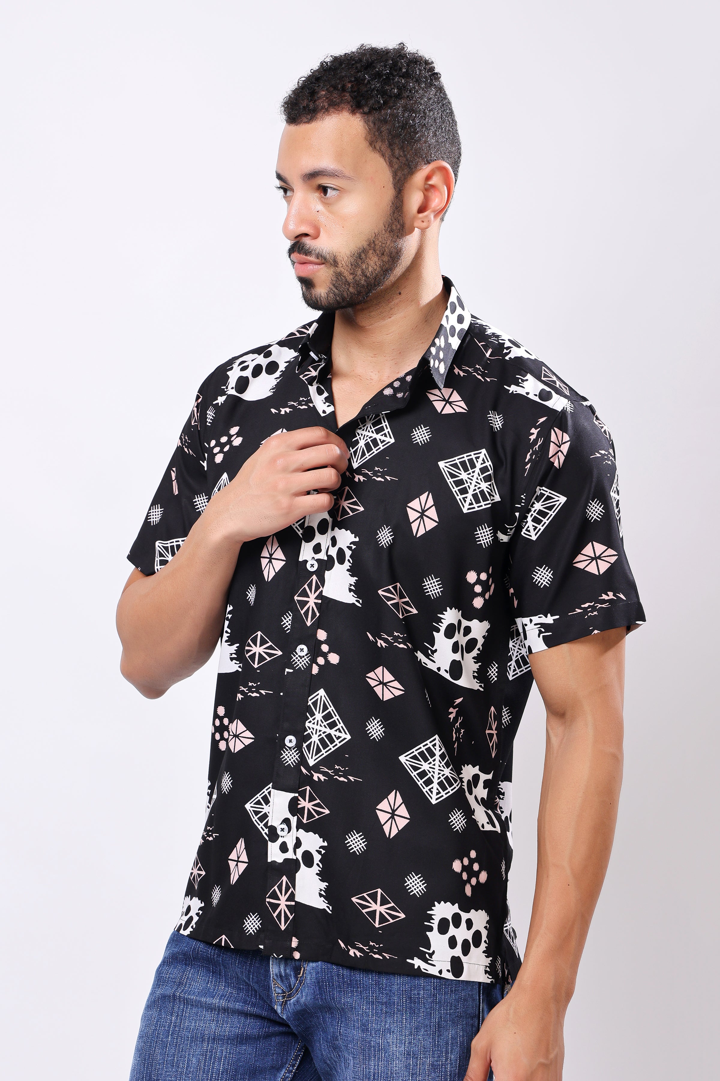 Stylox Men's Half Sleeve Abstract Print Casual Shirt – Stylish Printed Cotton Blend Shirt for Trendy Everyday Look - Stylox