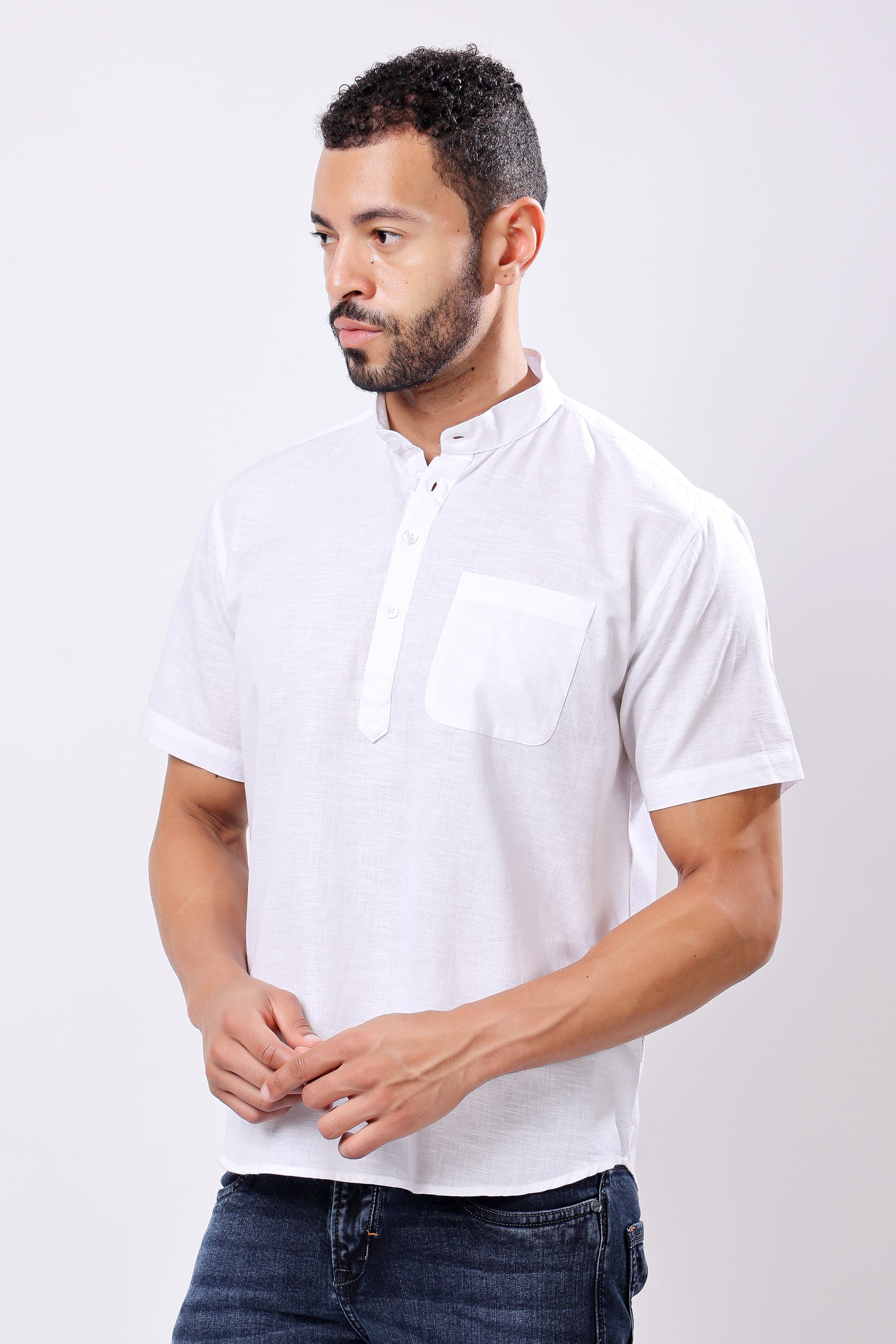 Stylox Men's Half Sleeve Solid Kurta (White) - Stylox