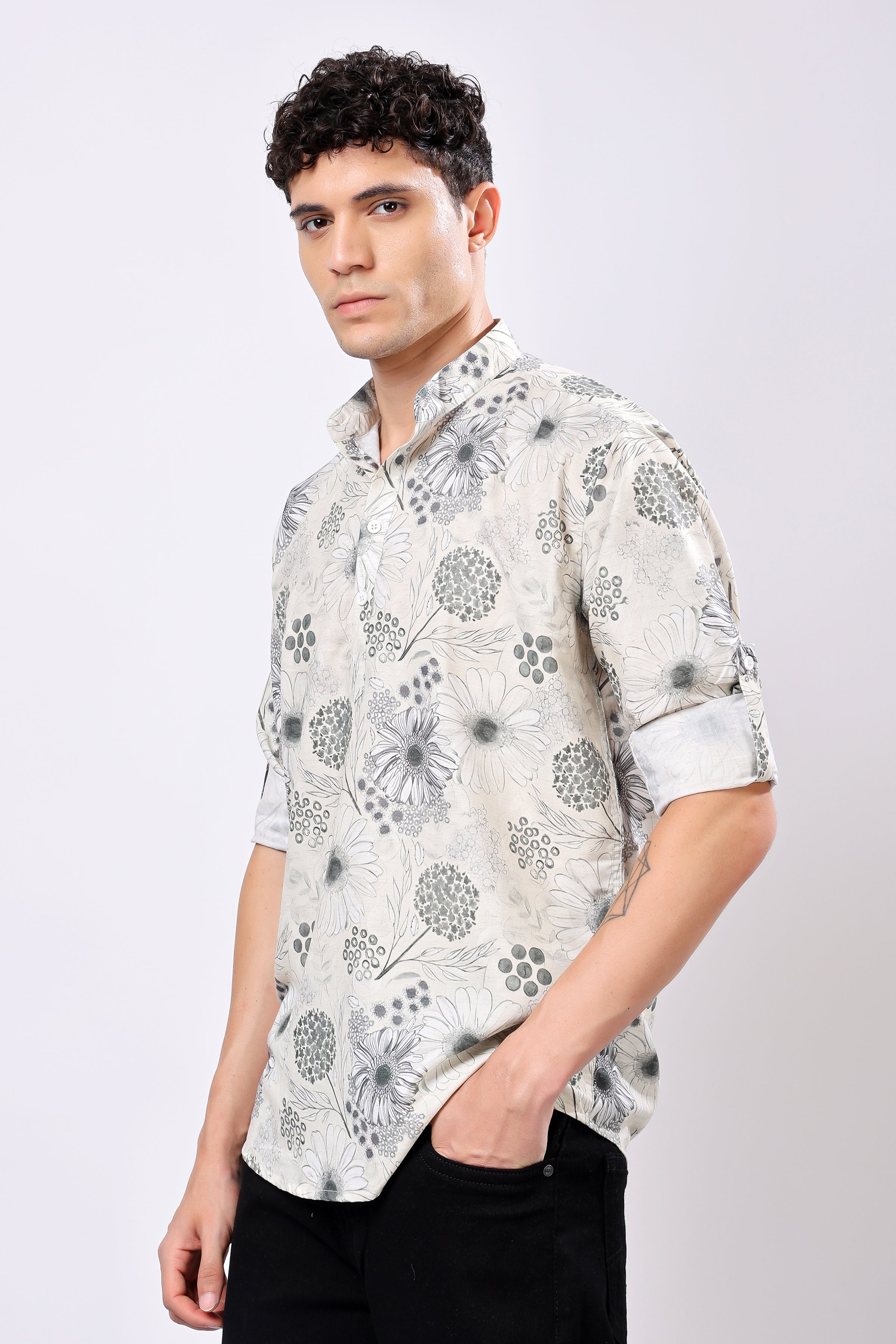 Stylox Flower Print Full Sleeve Casual Kurta