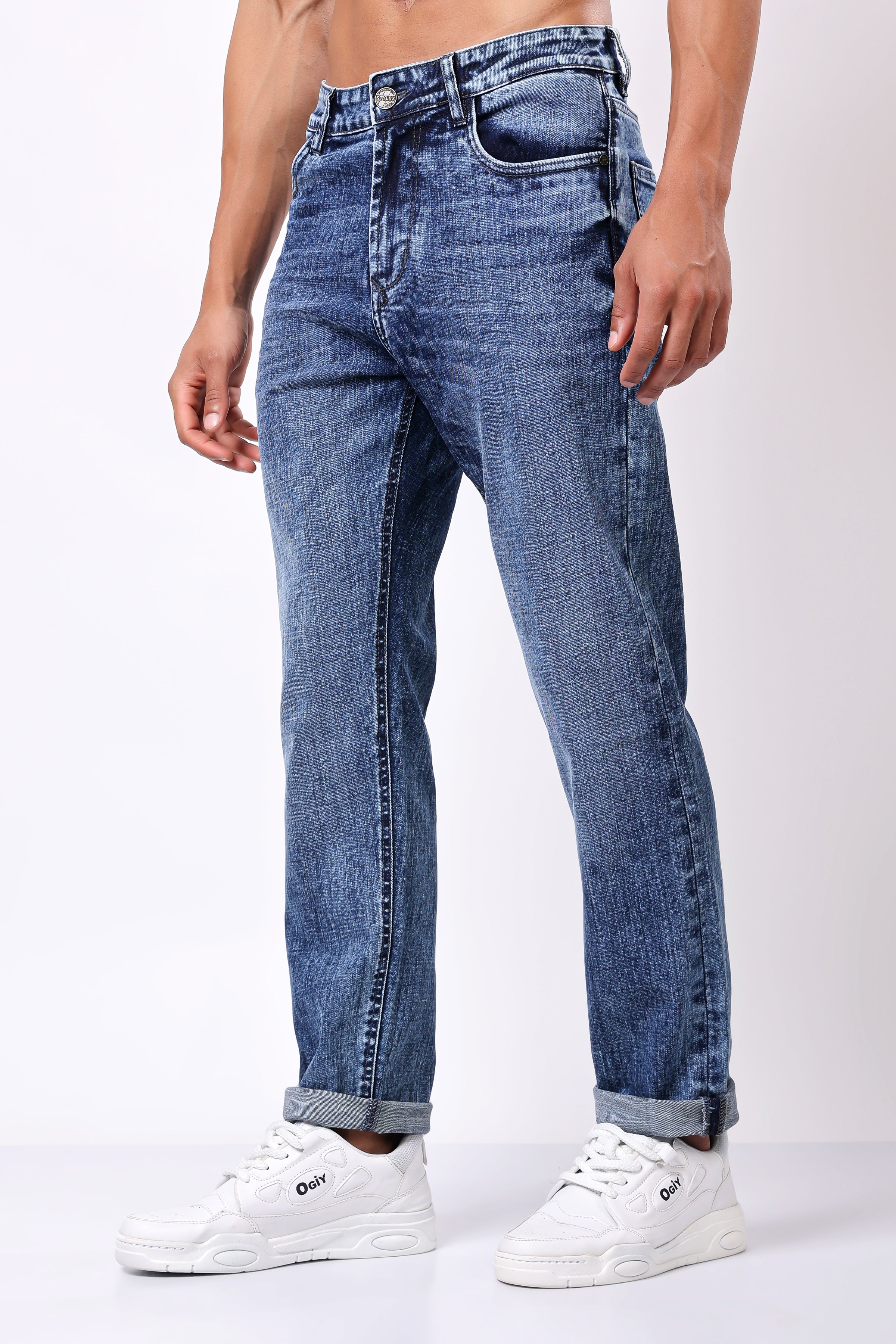 Stylox Men’s Relaxed Fit Denim Jeans - Dark Blue, Light Blue