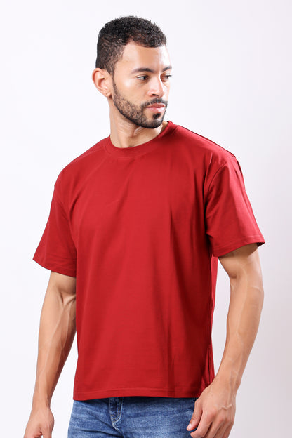 Stylox Men’s Drop Shoulder Round Neck Solid T-Shirt – Oversized Fit, Trendy &amp; Comfortable Casual Wear