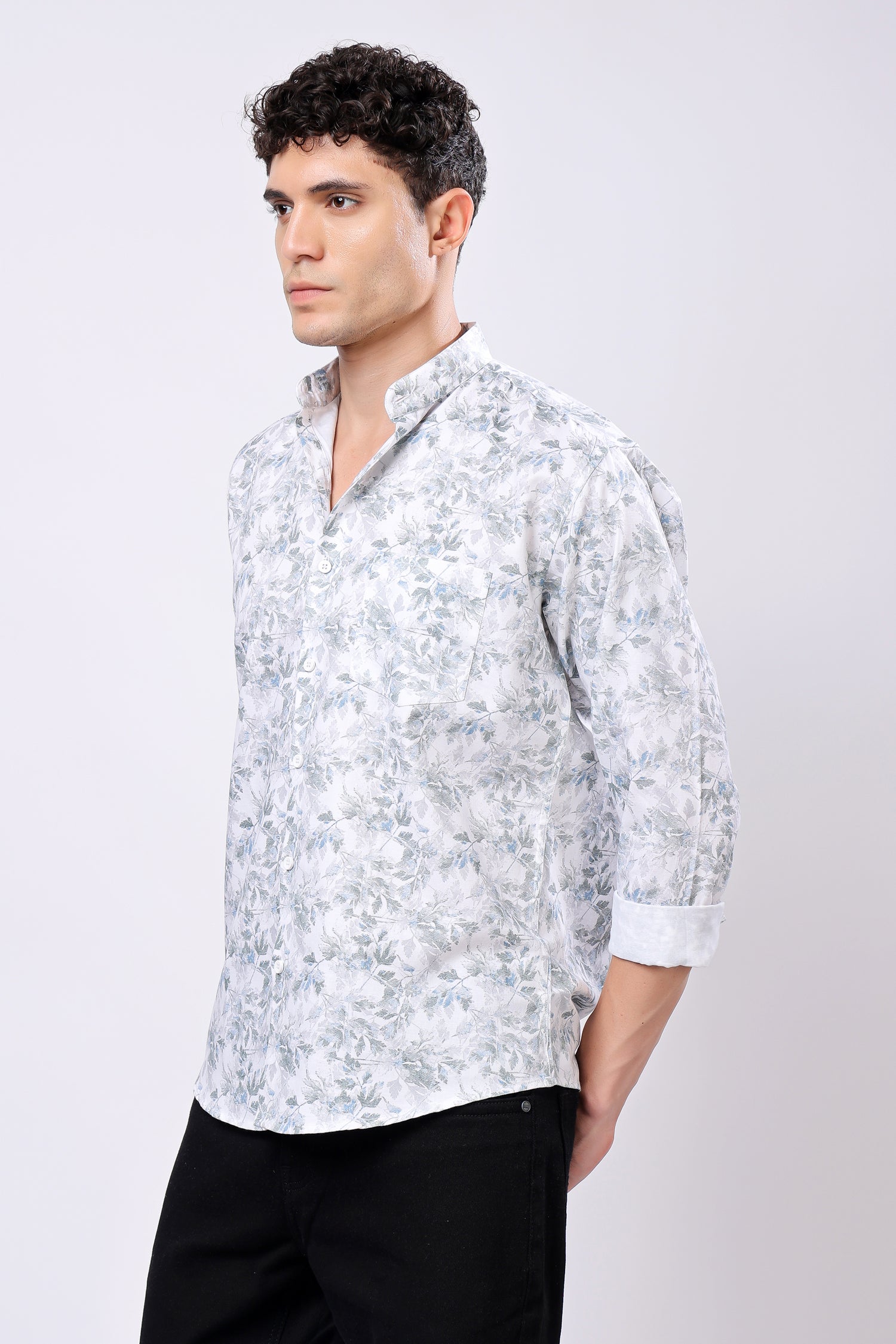 STYLOX FULL SLEEVE LEAF PRINT CASUAL SHIRT