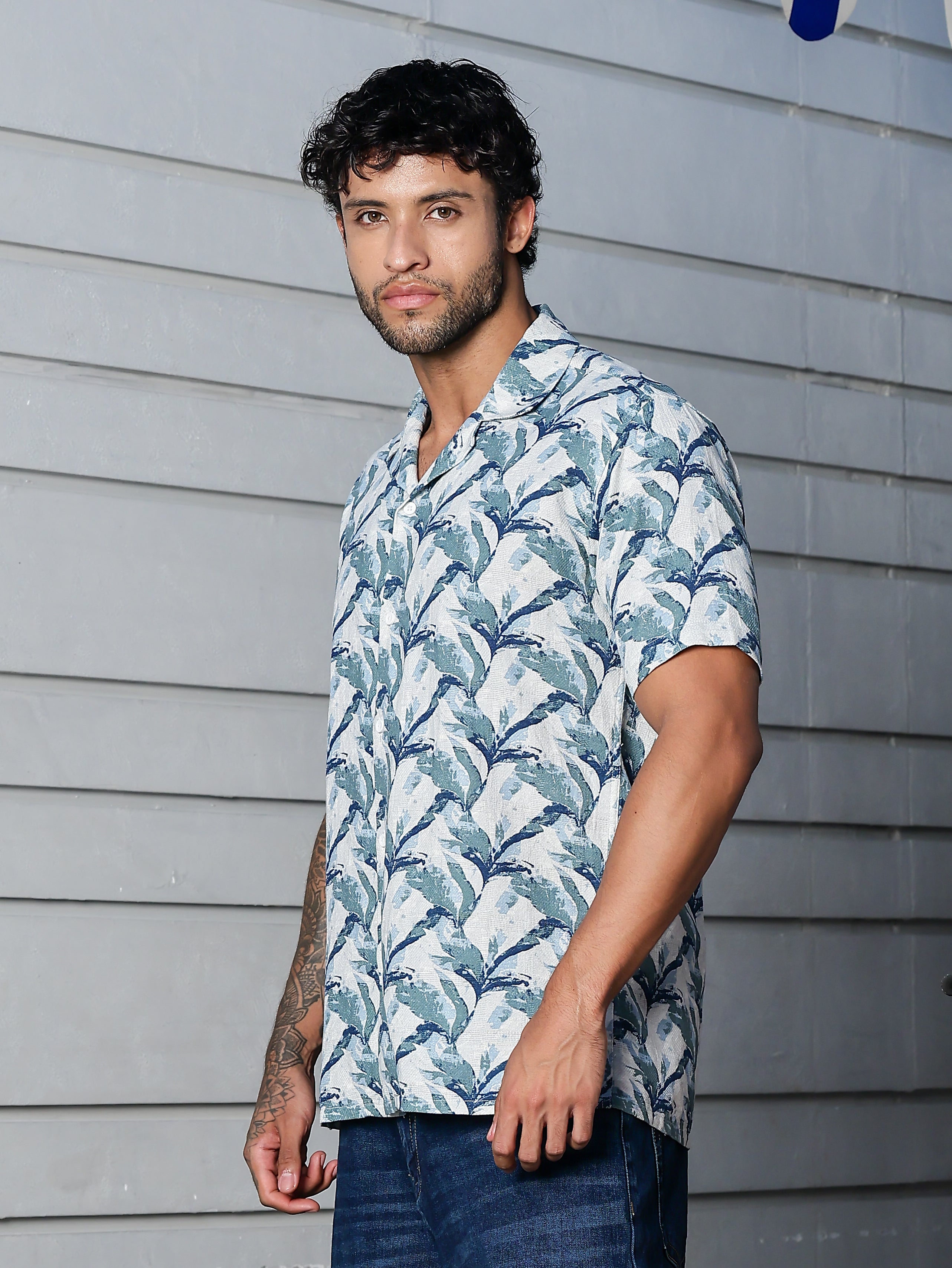 Stylox Half Sleeve Leaf Print Casual Shirt For Men