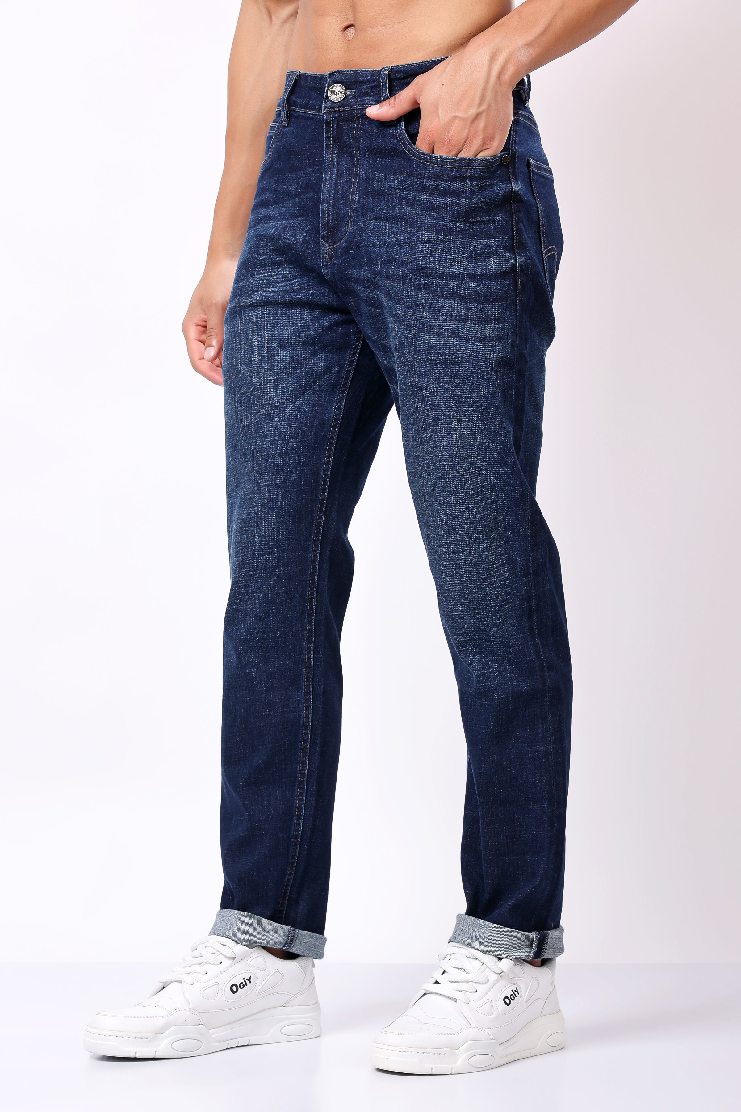 Stylox Men’s Relaxed Fit Denim Jeans - Dark Blue, Light Blue