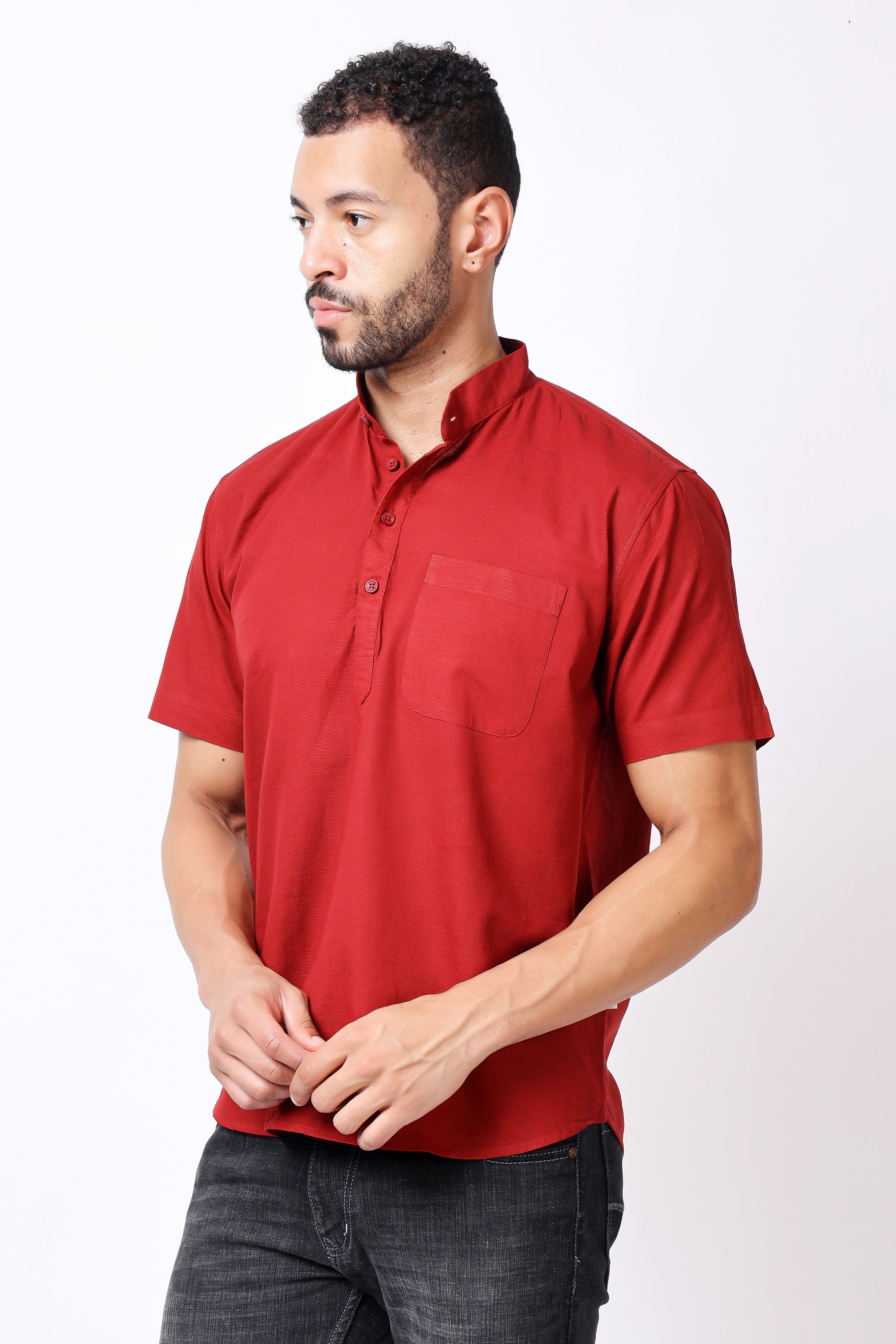 Stylox Men's Half Sleeve Solid Kurta (Red)