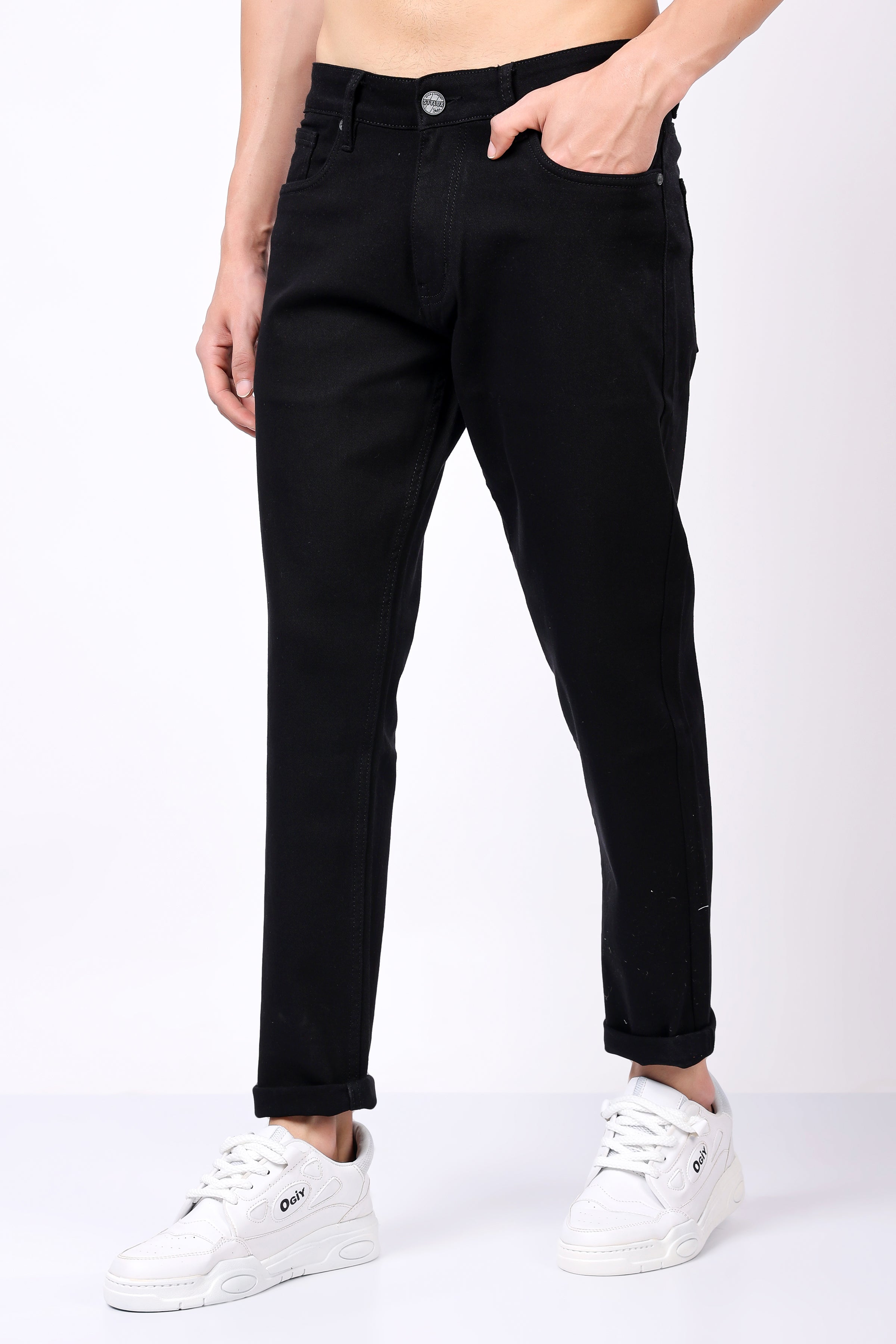 Stylox Men’s Slim Fit Stretchable Mid-Rise Denim Jeans (Black) - Stylox