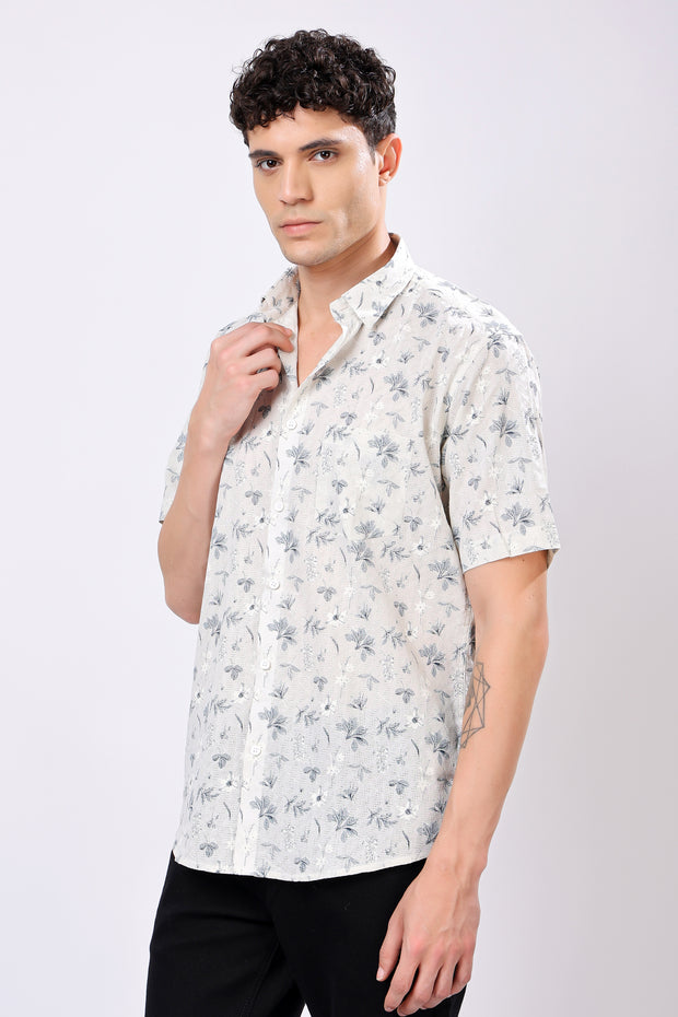 STYLOX HALF SLEEVE FLOWER LEAF PRINT CASUAL SHIRT
