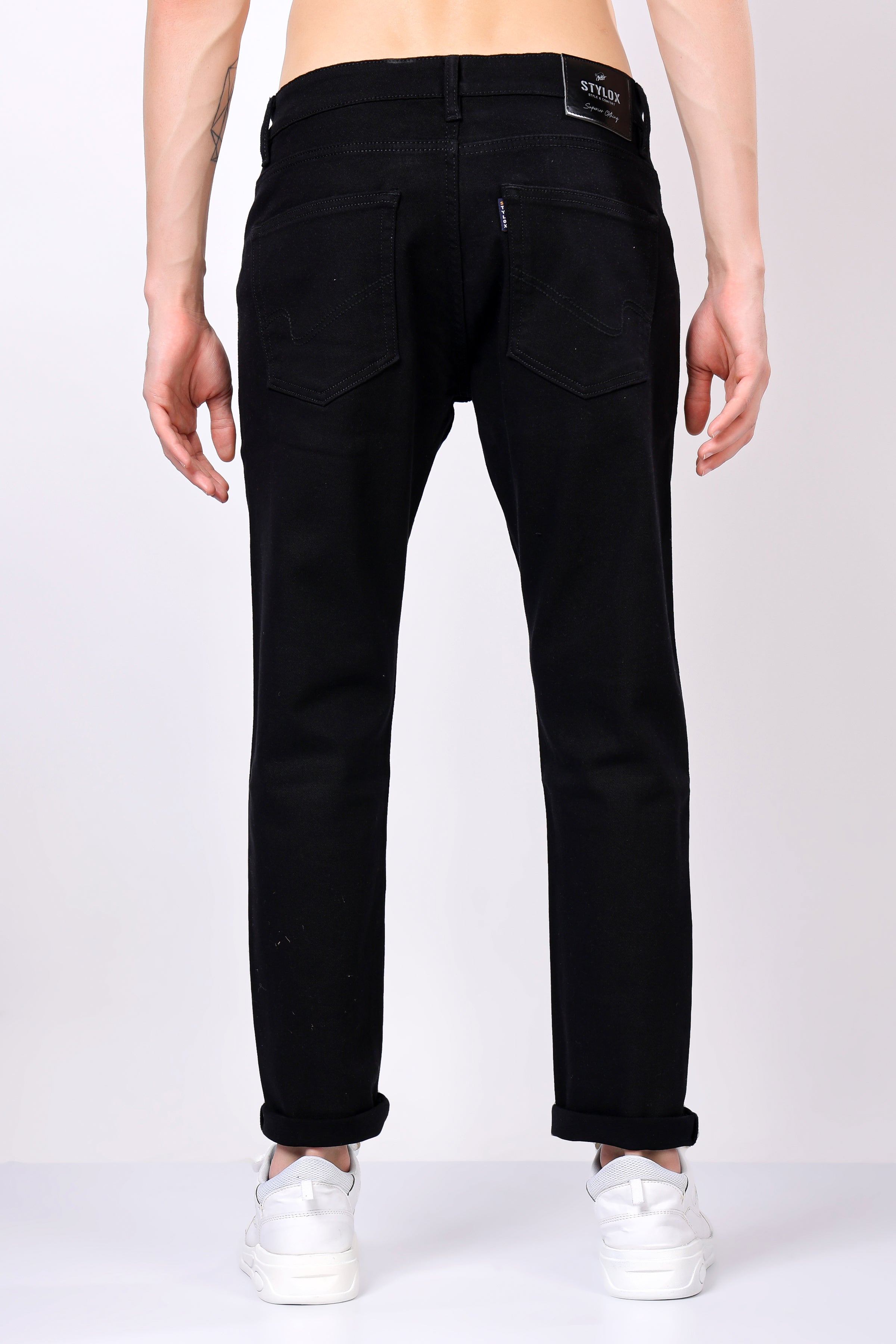 Stylox Men’s Slim Fit Stretchable Mid-Rise Denim Jeans (Black) - Stylox