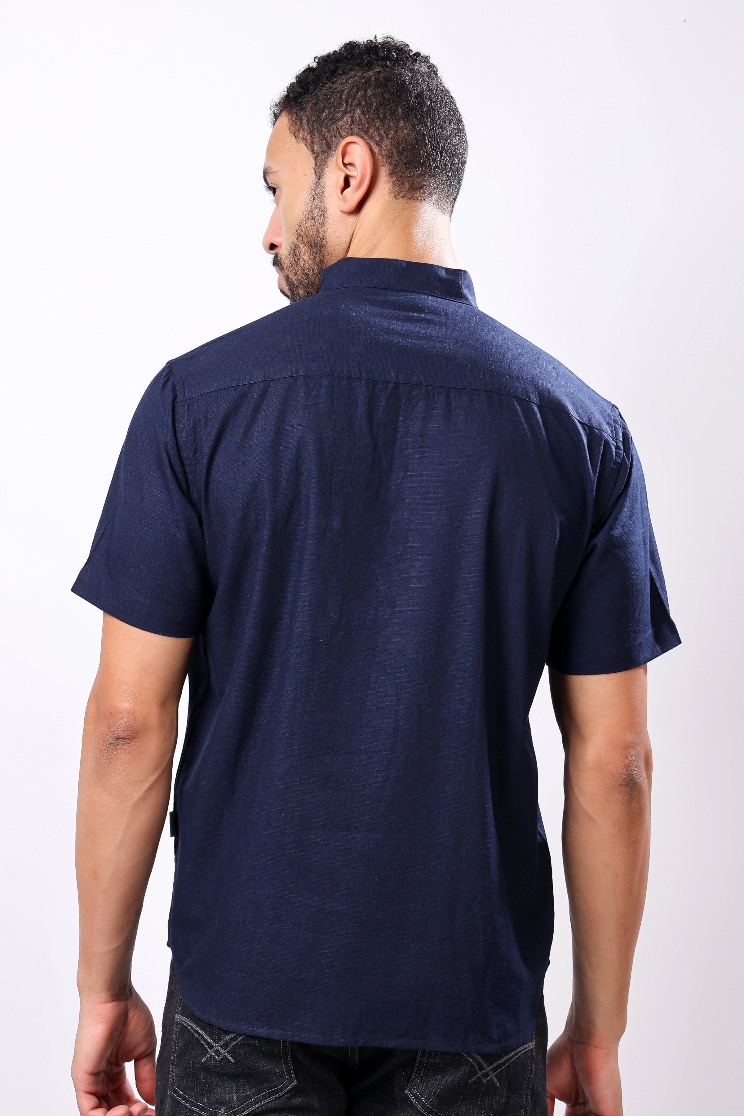 Stylox Men's Half Sleeve Solid Kurta (Navy)