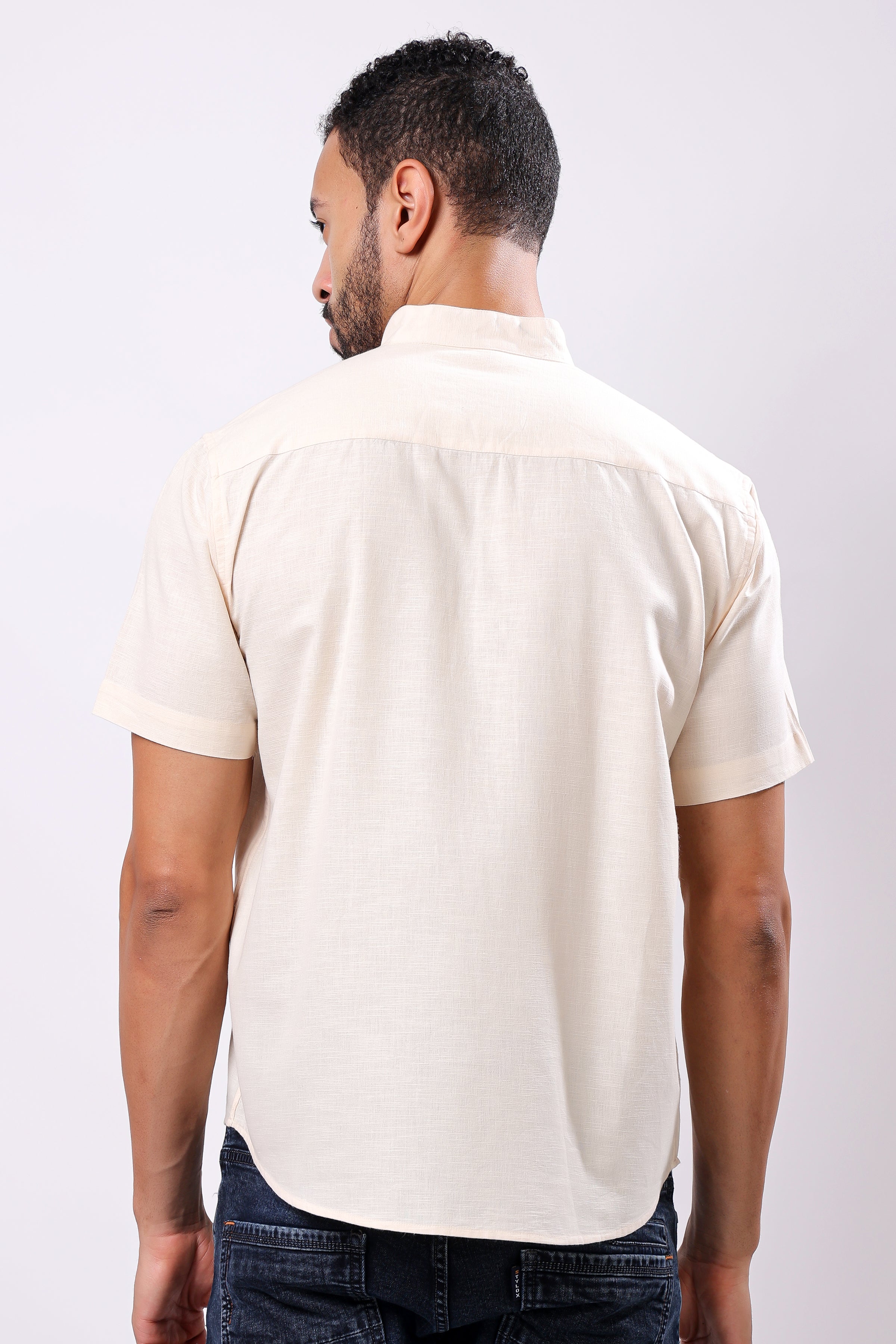 Stylox Men's Half Sleeve Solid Kurta (Beige) - Stylox