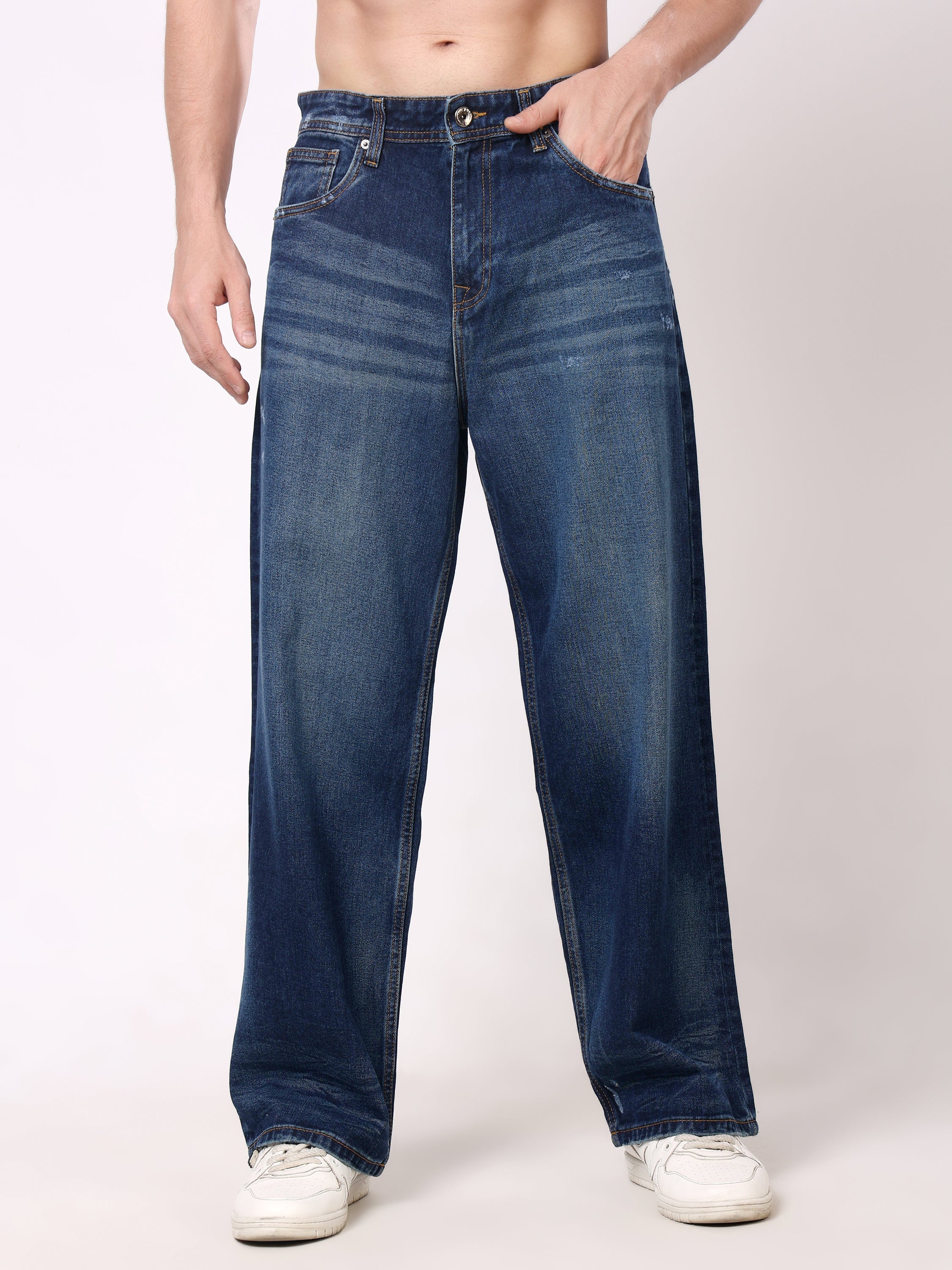 Stylox Men’s Super Baggy Fit Wide Leg Denim Jeans-Indigo