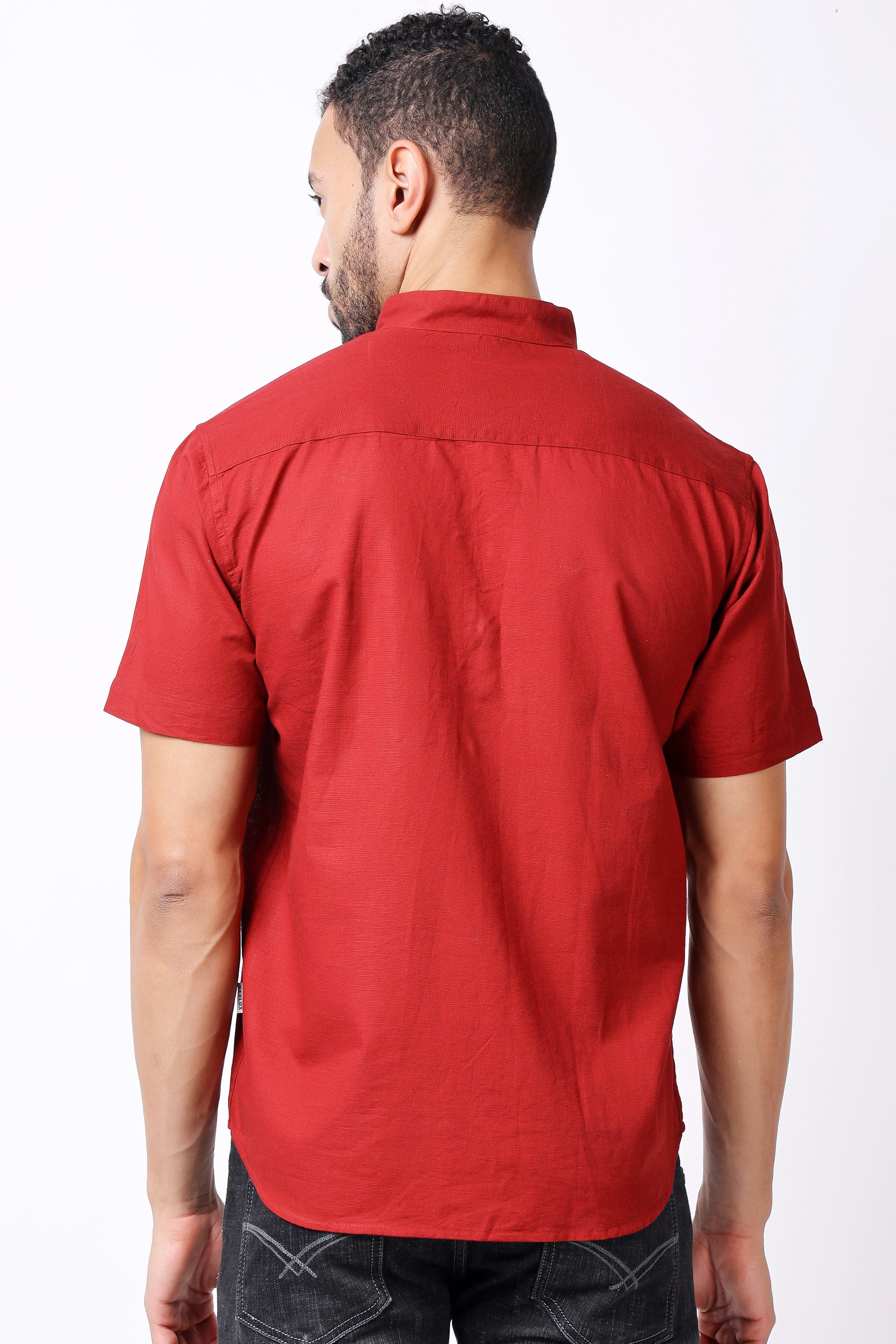 Stylox Men's Half Sleeve Solid Kurta (Red)