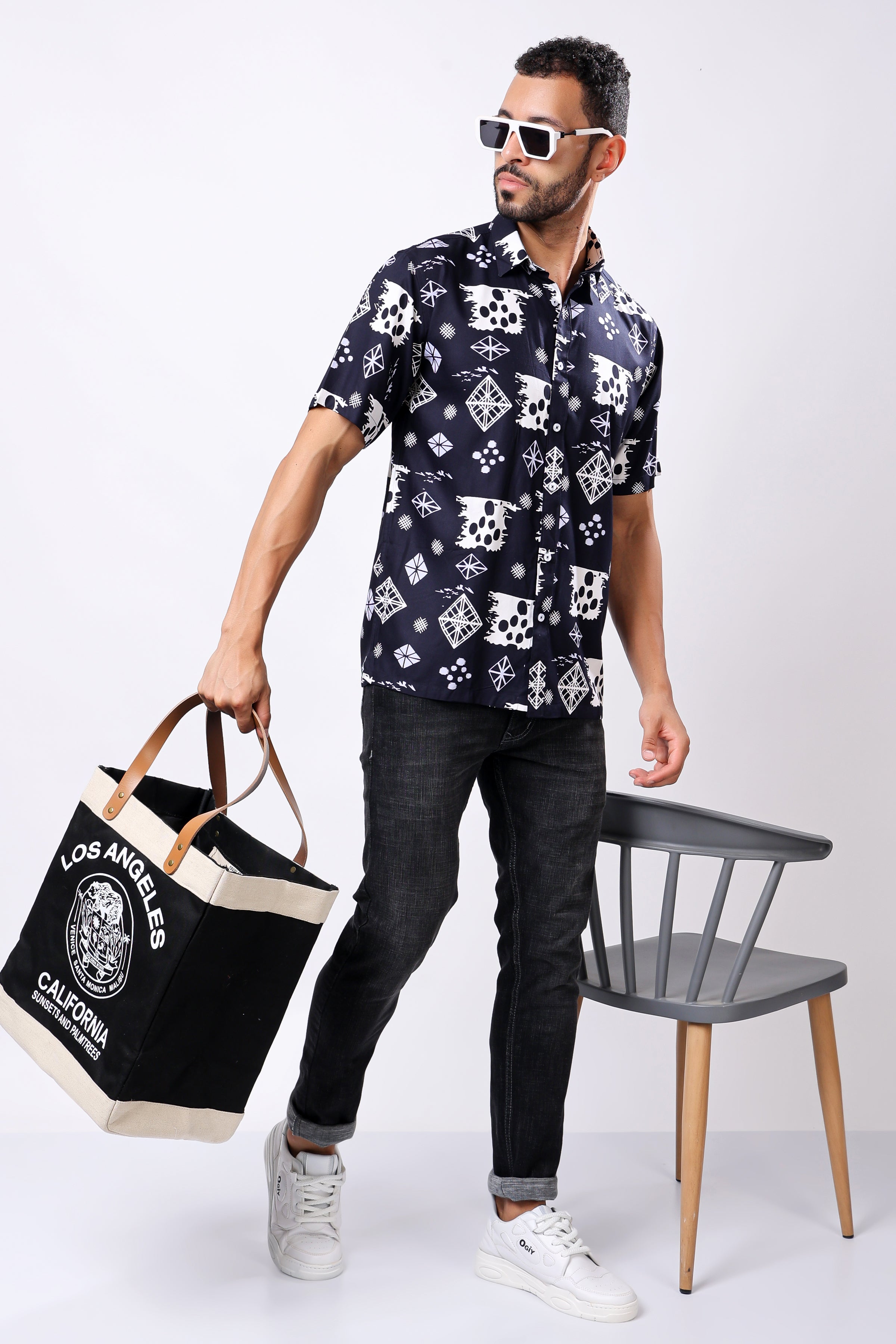 Stylox Men's Half Sleeve Abstract Print Casual Shirt – Stylish Printed Cotton Blend Shirt for Trendy Everyday Look - Stylox