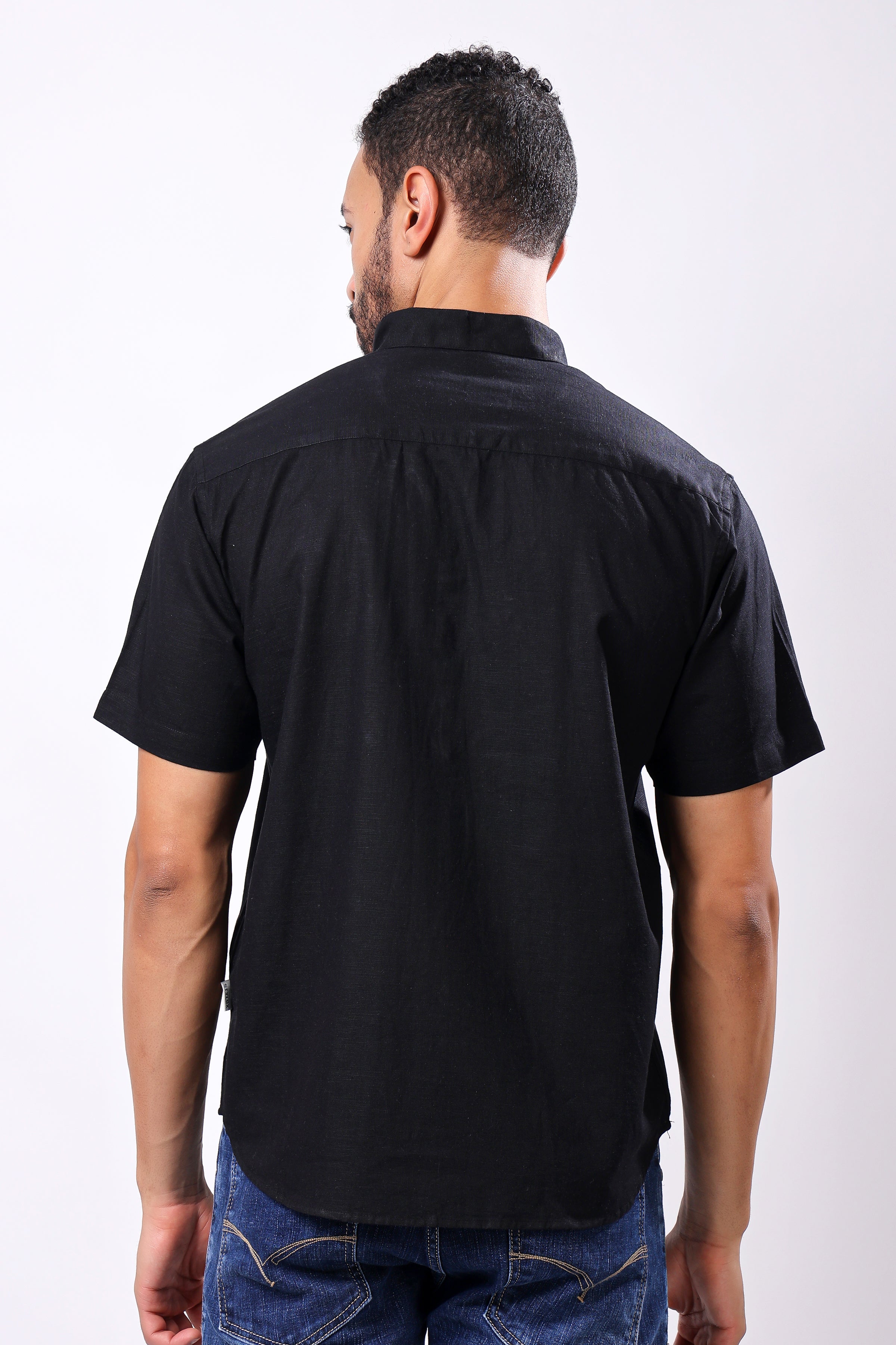 Stylox Men's Half Sleeve Solid Kurta (Black)