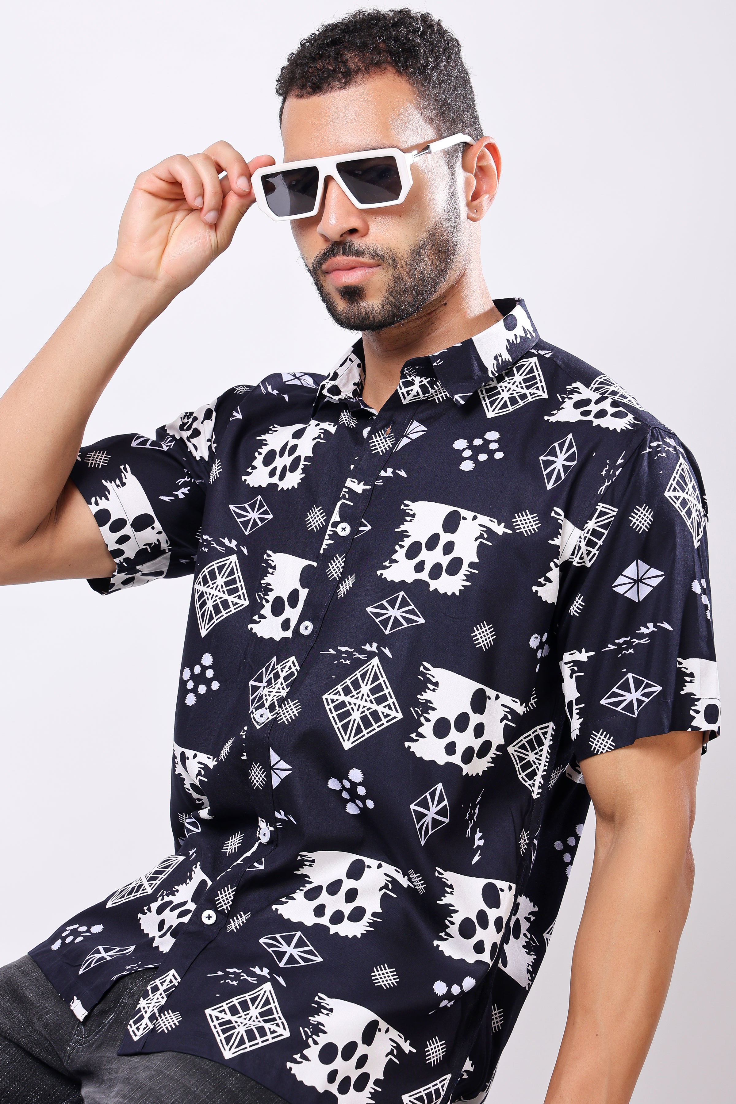 Stylox Men's Half Sleeve Abstract Print Casual Shirt – Stylish Printed Cotton Blend Shirt for Trendy Everyday Look - Stylox