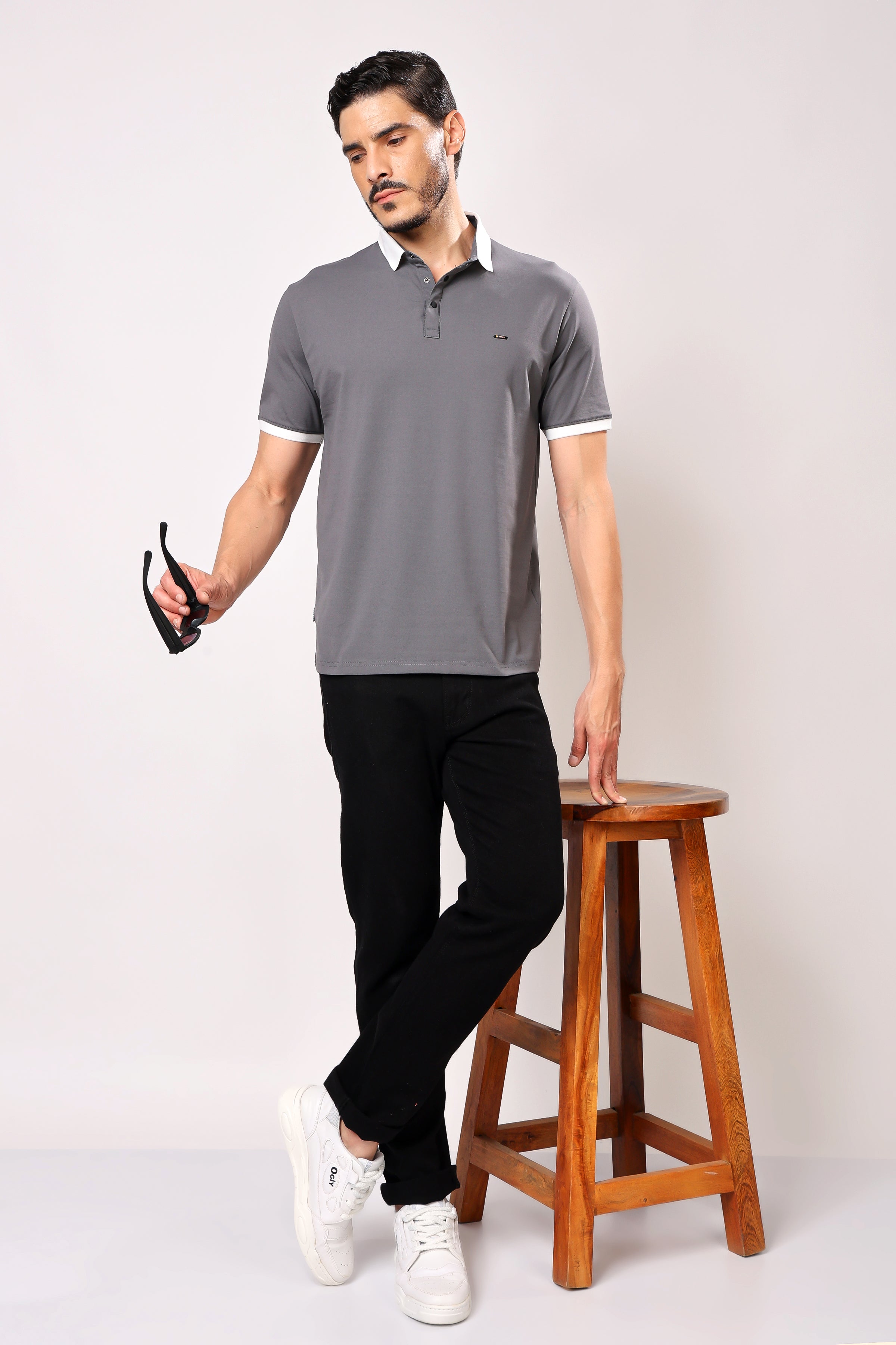 Stylox Men's Solid Polo Neck Casual T-Shirt - Stylox