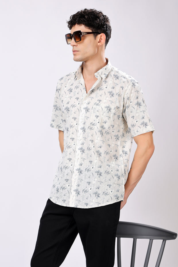 STYLOX HALF SLEEVE FLOWER LEAF PRINT CASUAL SHIRT