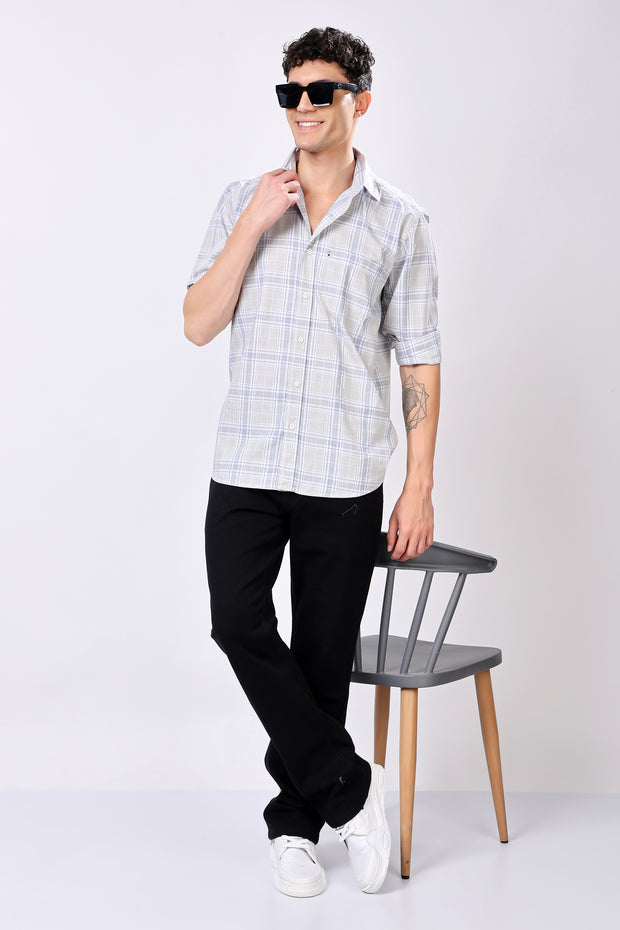 Stylox Olive Green Check Shirt For Men